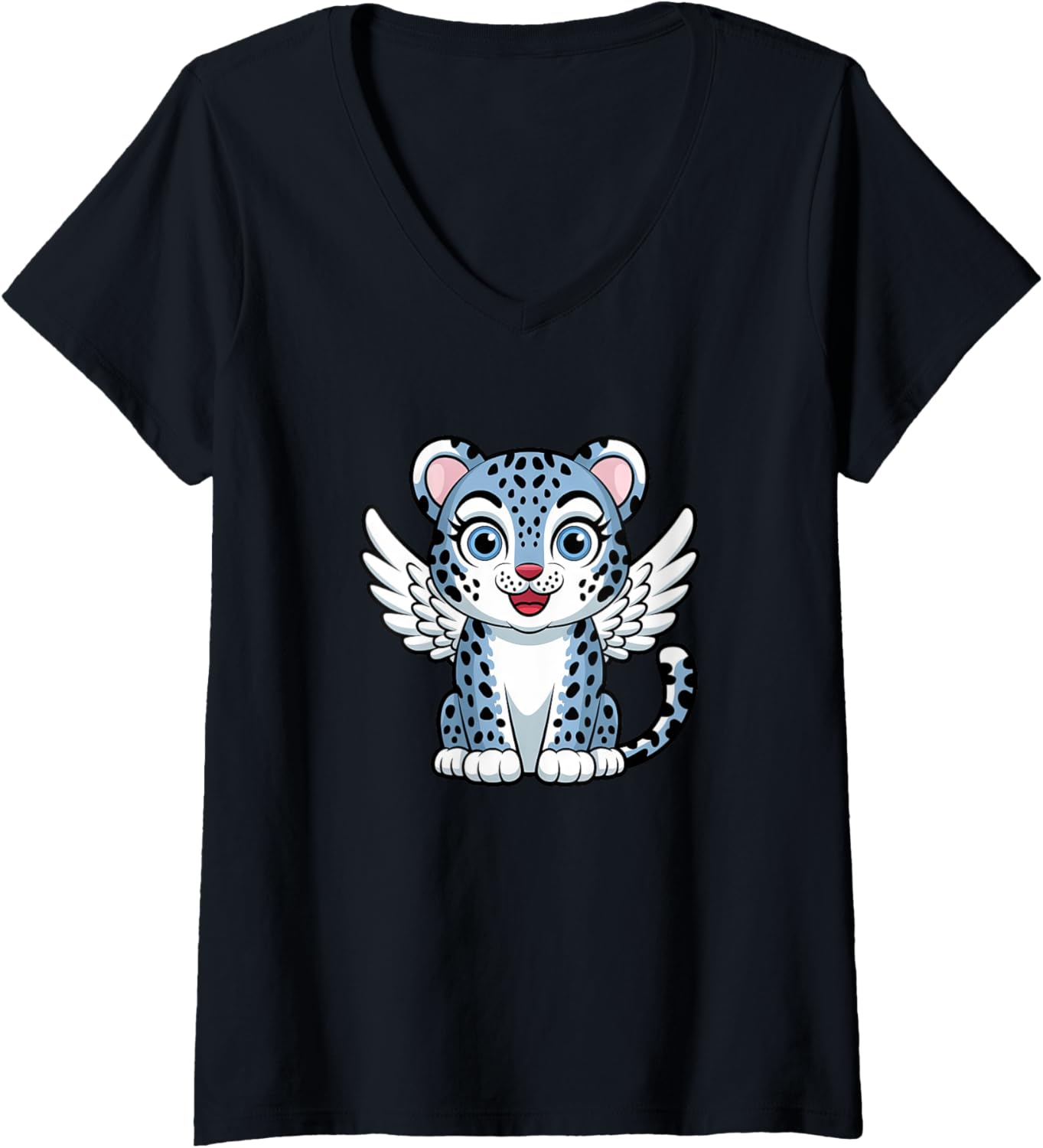 Womens Cute Cheetah with Angel with Wings Cartoon Design V Neck Apparel High Search Demand Gift Ready
