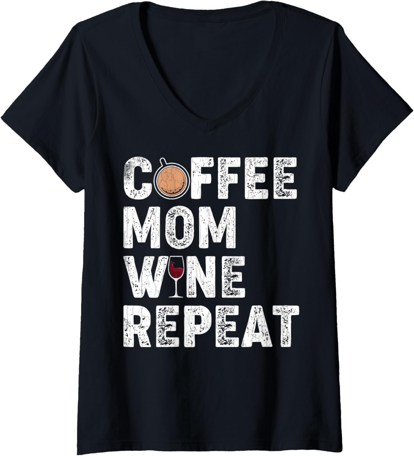 Womens Coffee Mom Wine Repeat Funny Barista Coffee Maker Graphic V-Neck Apparel | Trending 2025 | Must-Have Style