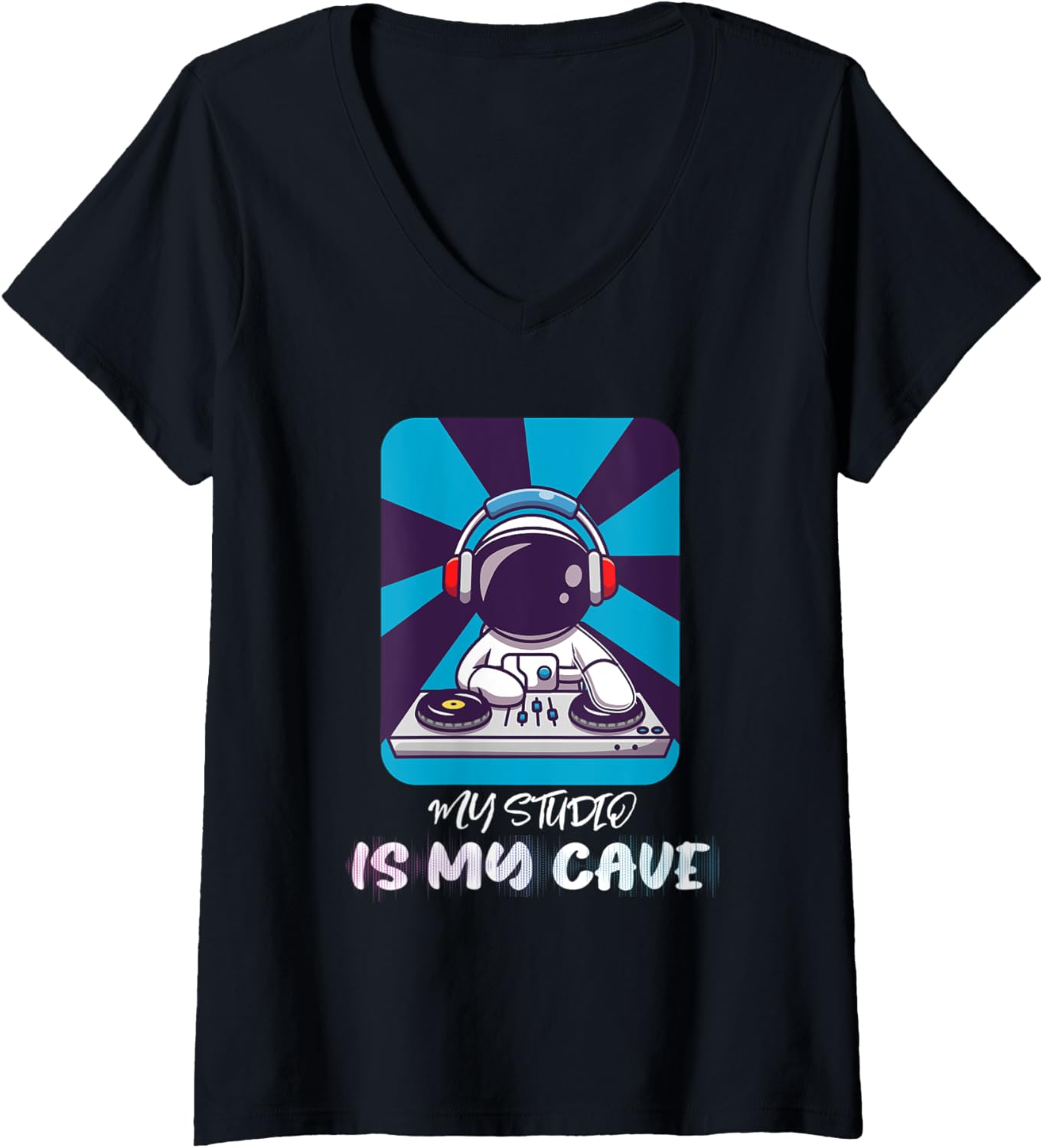 Womens My Studio Is My Cave DJ Beat Maker Music V-Neck Apparel | US Viral Style | Comfort Daily Wear