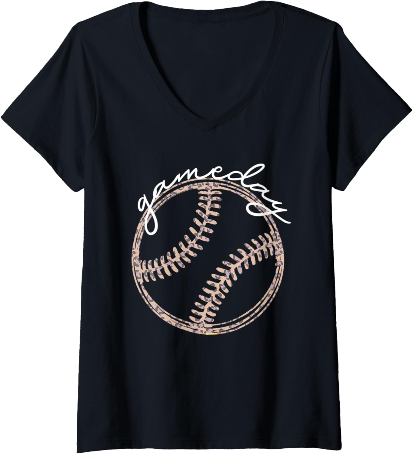 Womens Game Day Baseball Cute Softball Leopard Life Mom Women V Neck Apparel Trending US Best Seller Look