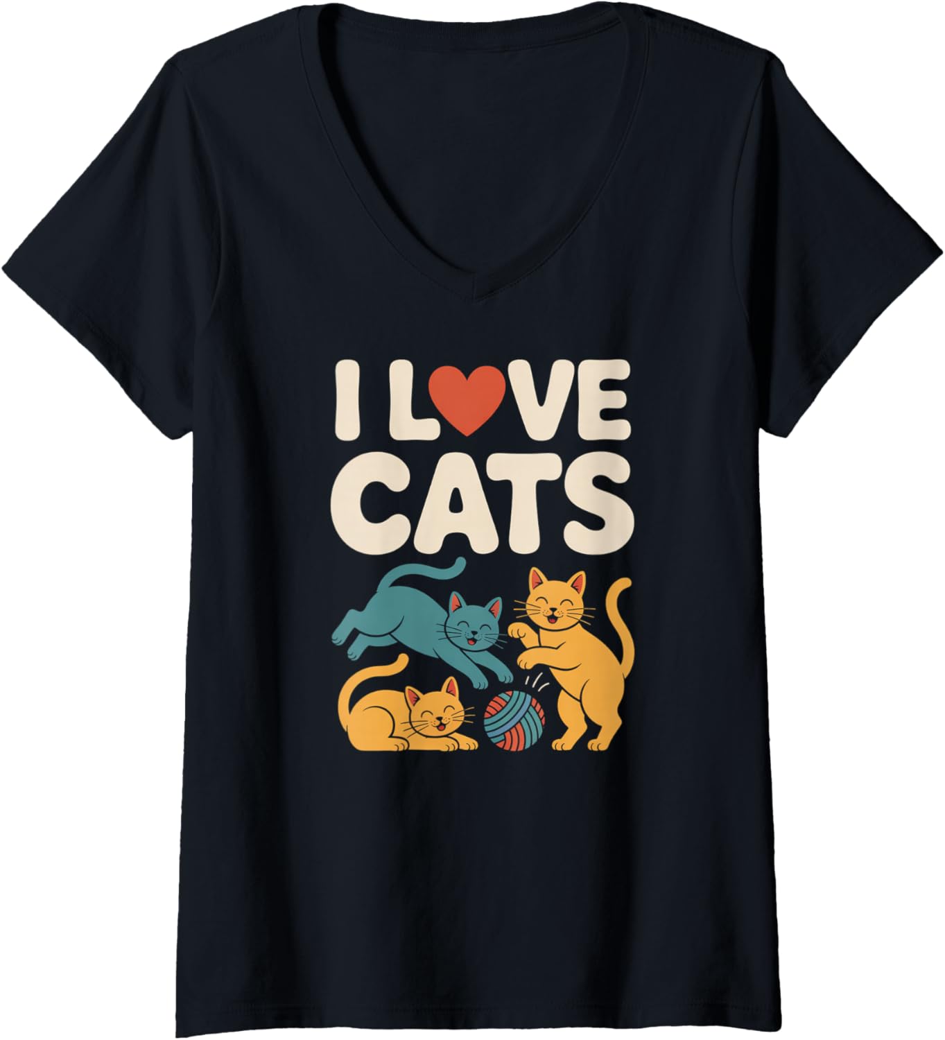 Womens I Love Cats Playful Kittens Yarn Ball V-Neck Yarn Supply | Top Rated | Best Seller Choice