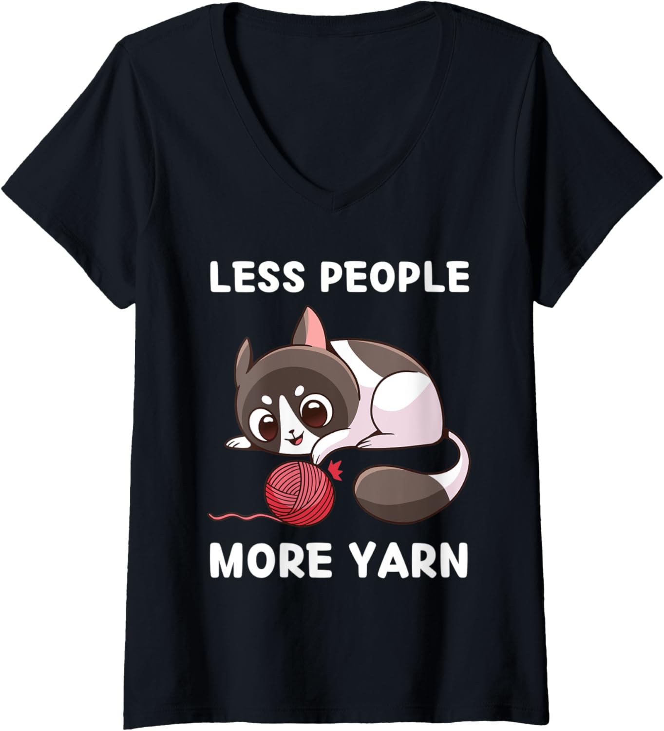 Womens Cute Kawaii Kitten Cat Less People More Yarn V-Neck Yarn Supply | Trending 2025 | High CTR Title