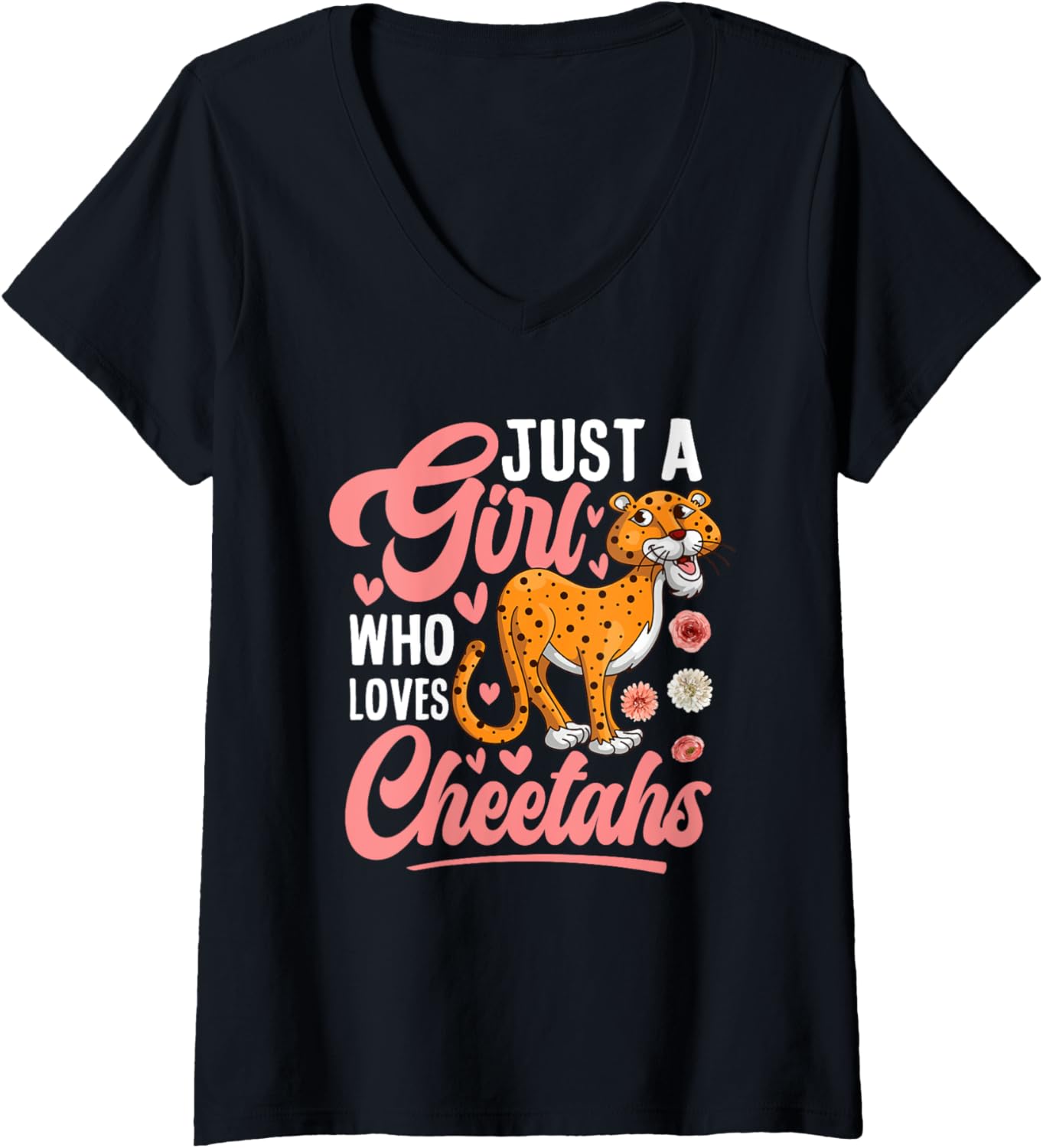 Womens Funny Just A Girl Who Loves Cheetahs Leopard Print Cat Lover V Neck Apparel Premium Print Fan Favorite