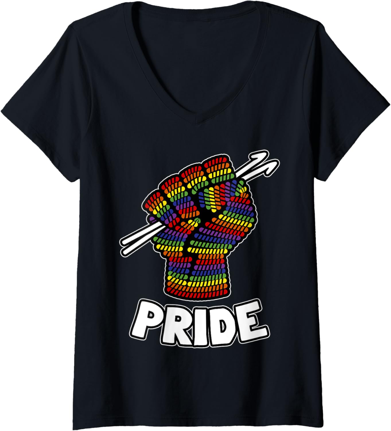 Womens LGBT Gay Pride Month Crochet Yarn Rainbow Raised Fist Symbol V-Neck Yarn Supply | High Search Volume | Best Se...