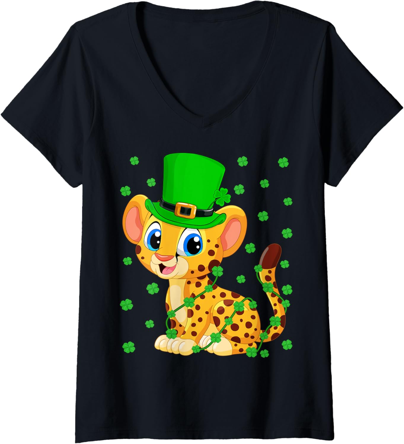 Womens Irish Shamrock Leprechaun Cheetah St Patrick s Day V Neck Apparel Streetwear Style Best Seller Look