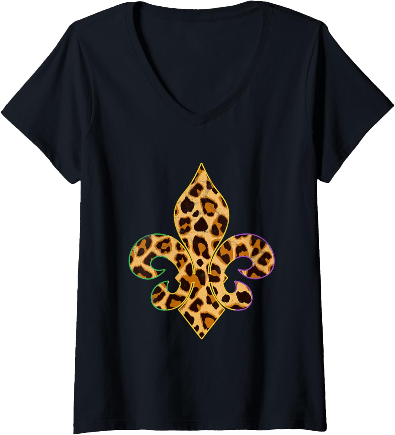 Womens Mardi Gras Parade Leopard Cheetah Print V Neck Apparel Comfort Fit Gift Ready