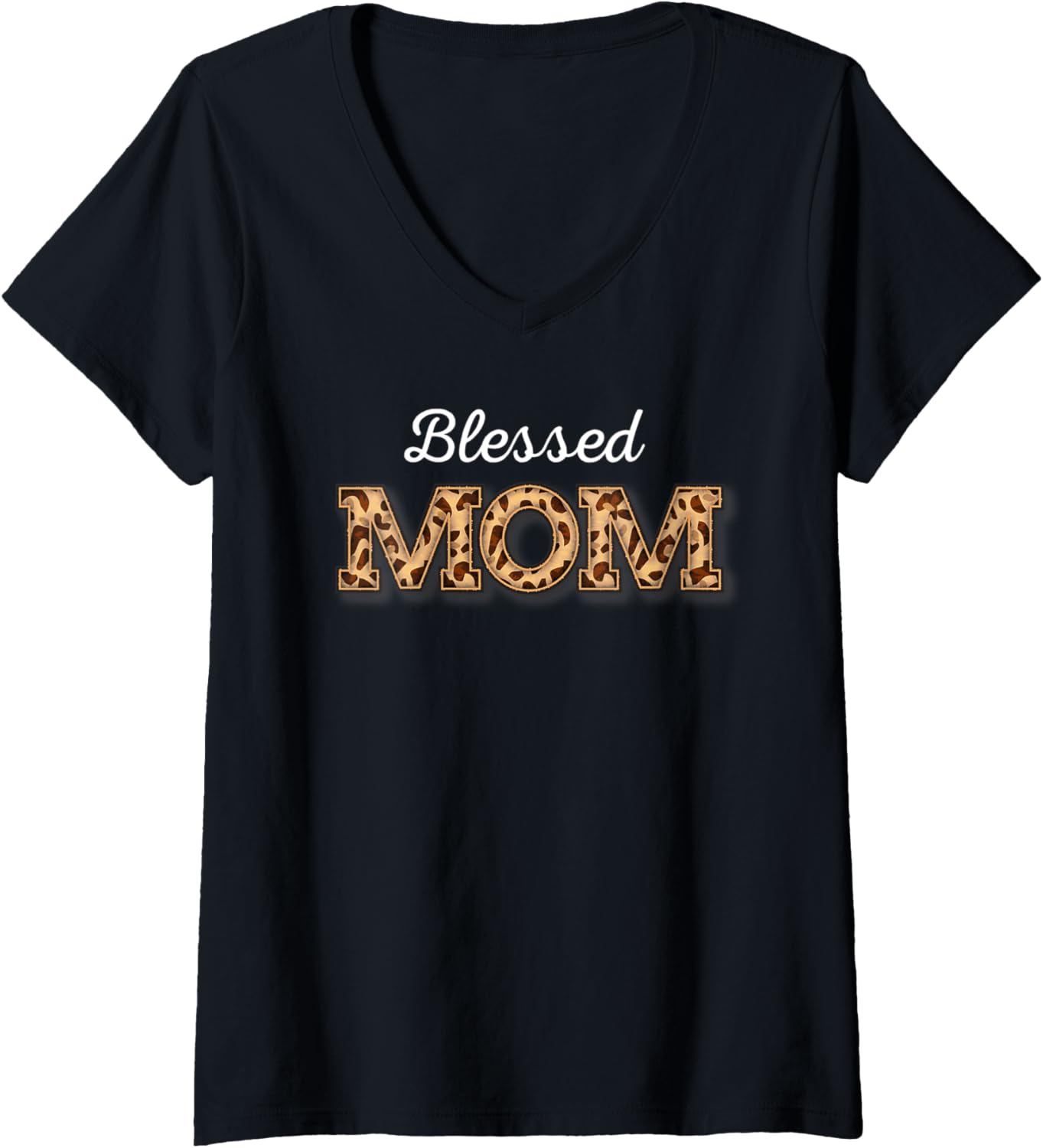Womens Blessed Mom Leopard Cheetah Animal Print Proud Mother Quote V Neck Apparel Streetwear Style US Top Pick