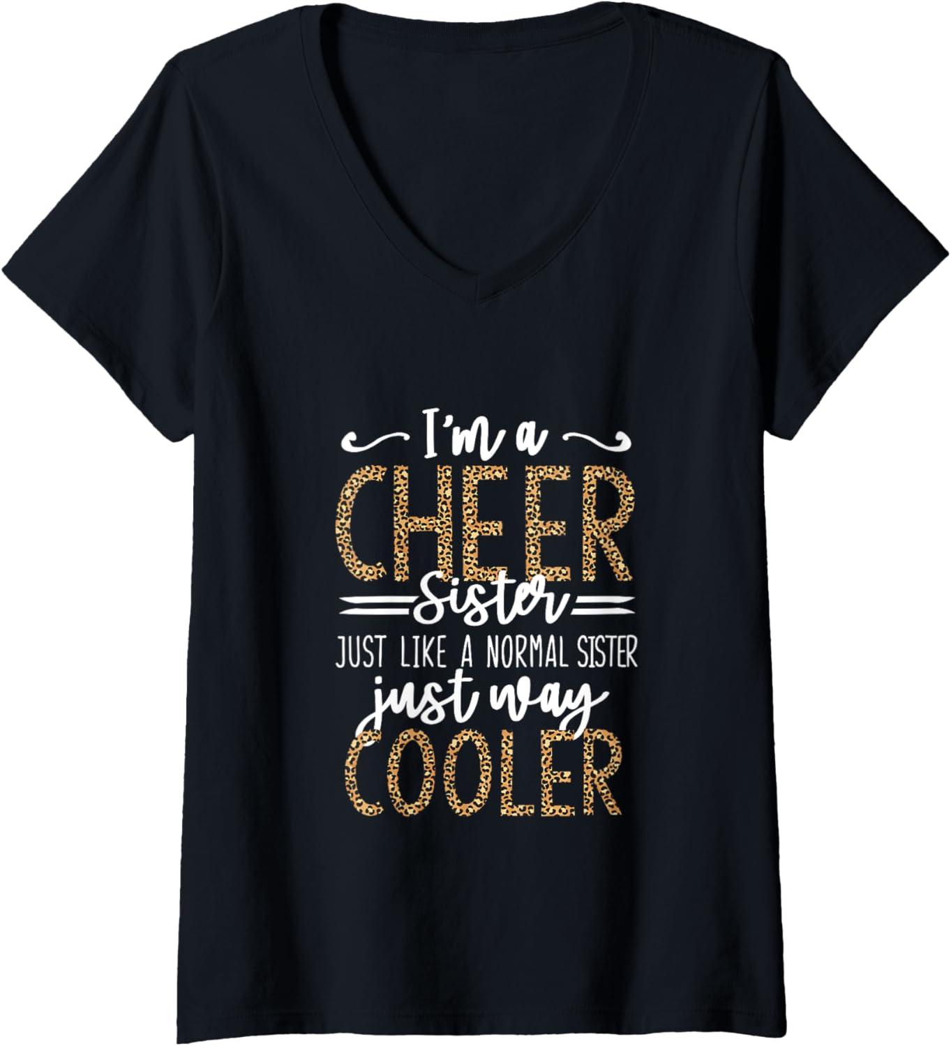 Womens Funny Cheerleading Sister Leopard Cheetah Print Cheer Sister V Neck Apparel High Search Demand Gift Ready