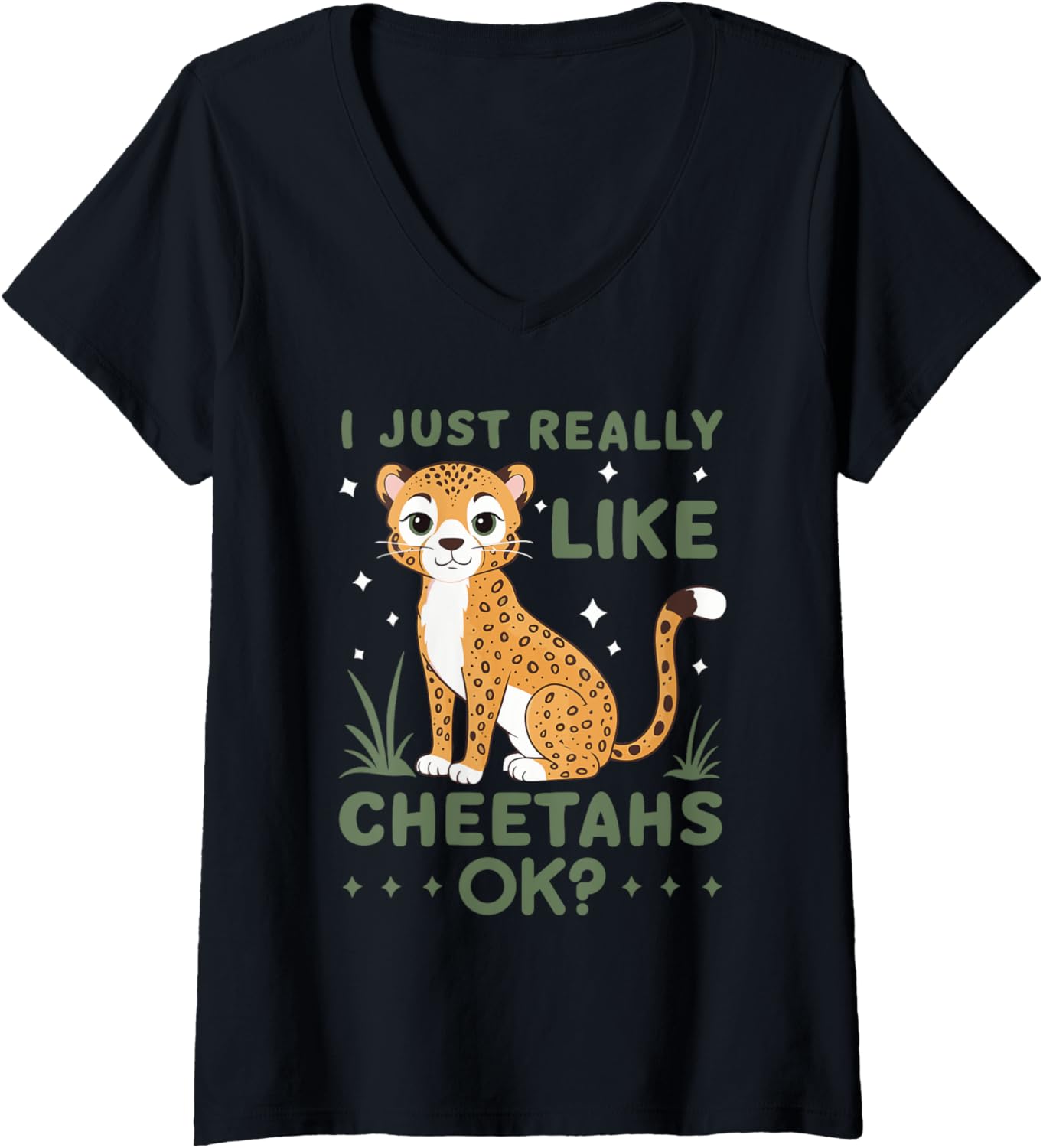 Womens Cheetah Kids I Just Really Like Cheetahs Ok Cheetah Lover V Neck Apparel Comfort Fit Gift Ready