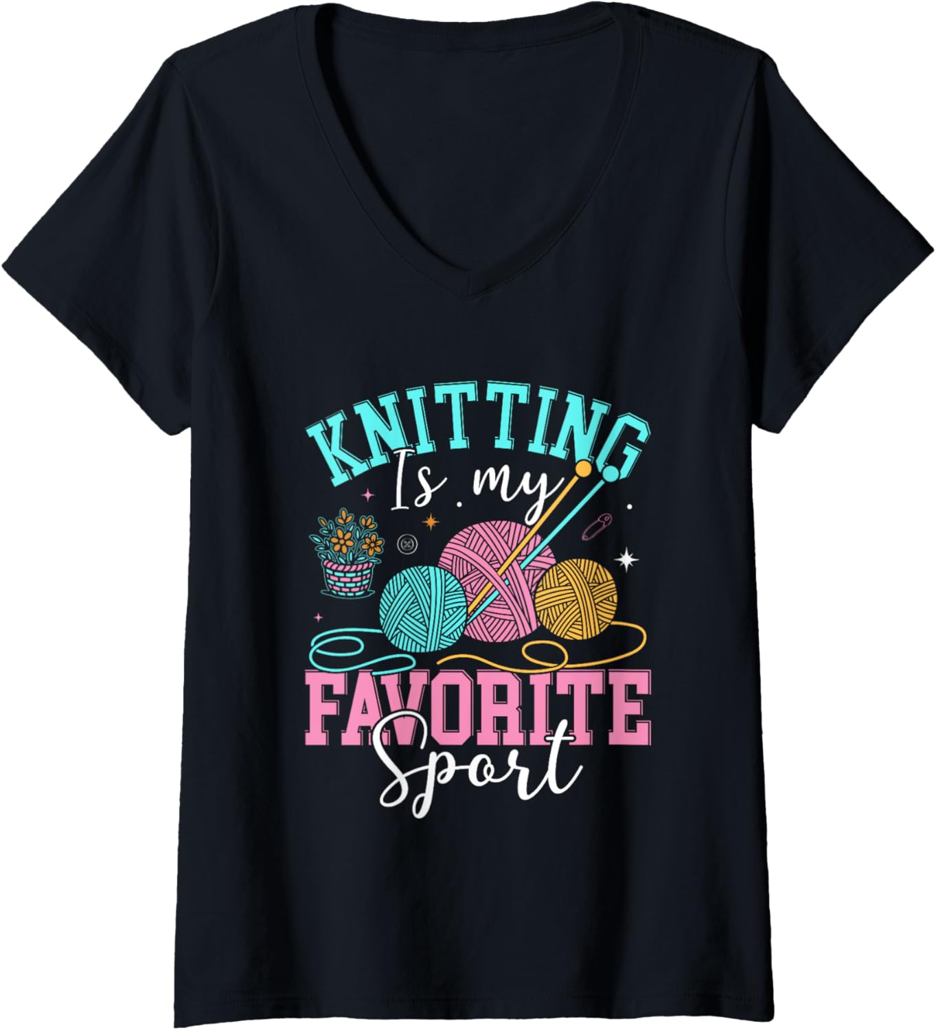 Womens Knitting Is My Favorite Sport Yarn Lovers V-Neck Yarn Supply | High Search Volume | Customer Favorite