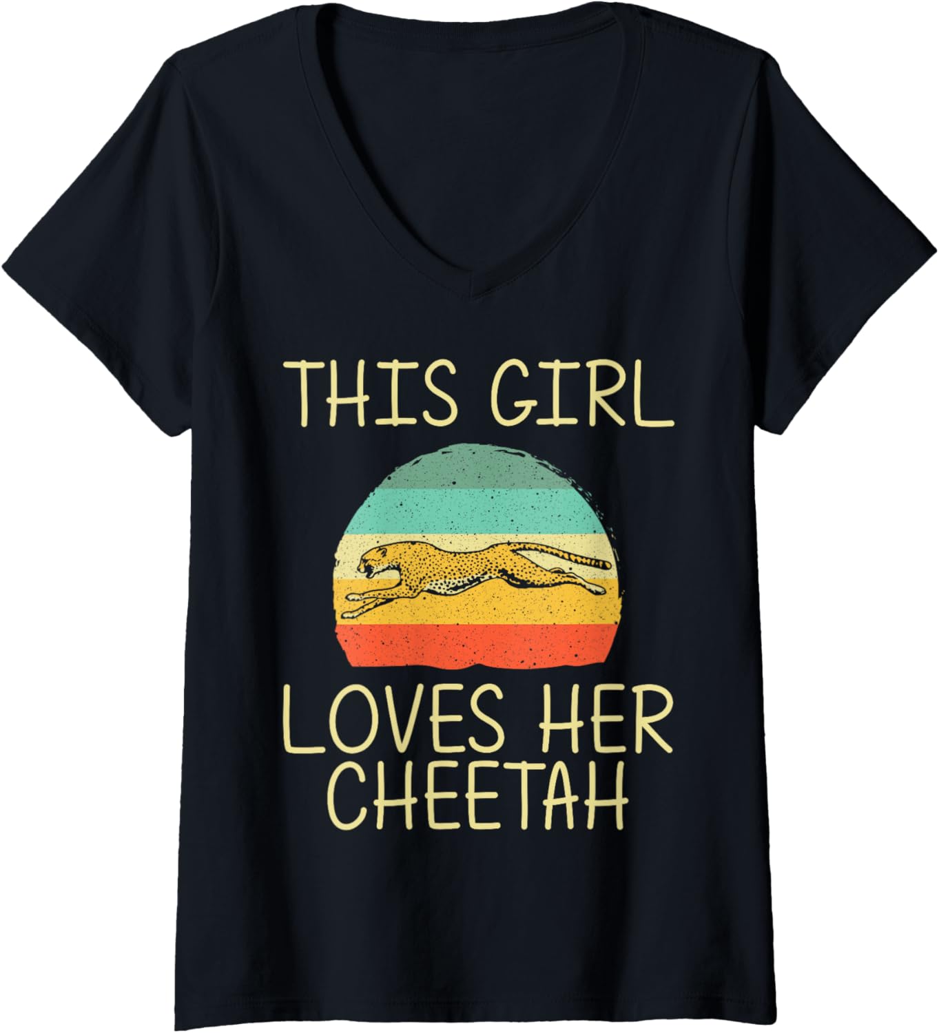 Womens Cool Cheetah For Girls Kids Cat Animal Print Leopard Safari V Neck Apparel Trending US Everyday Wear