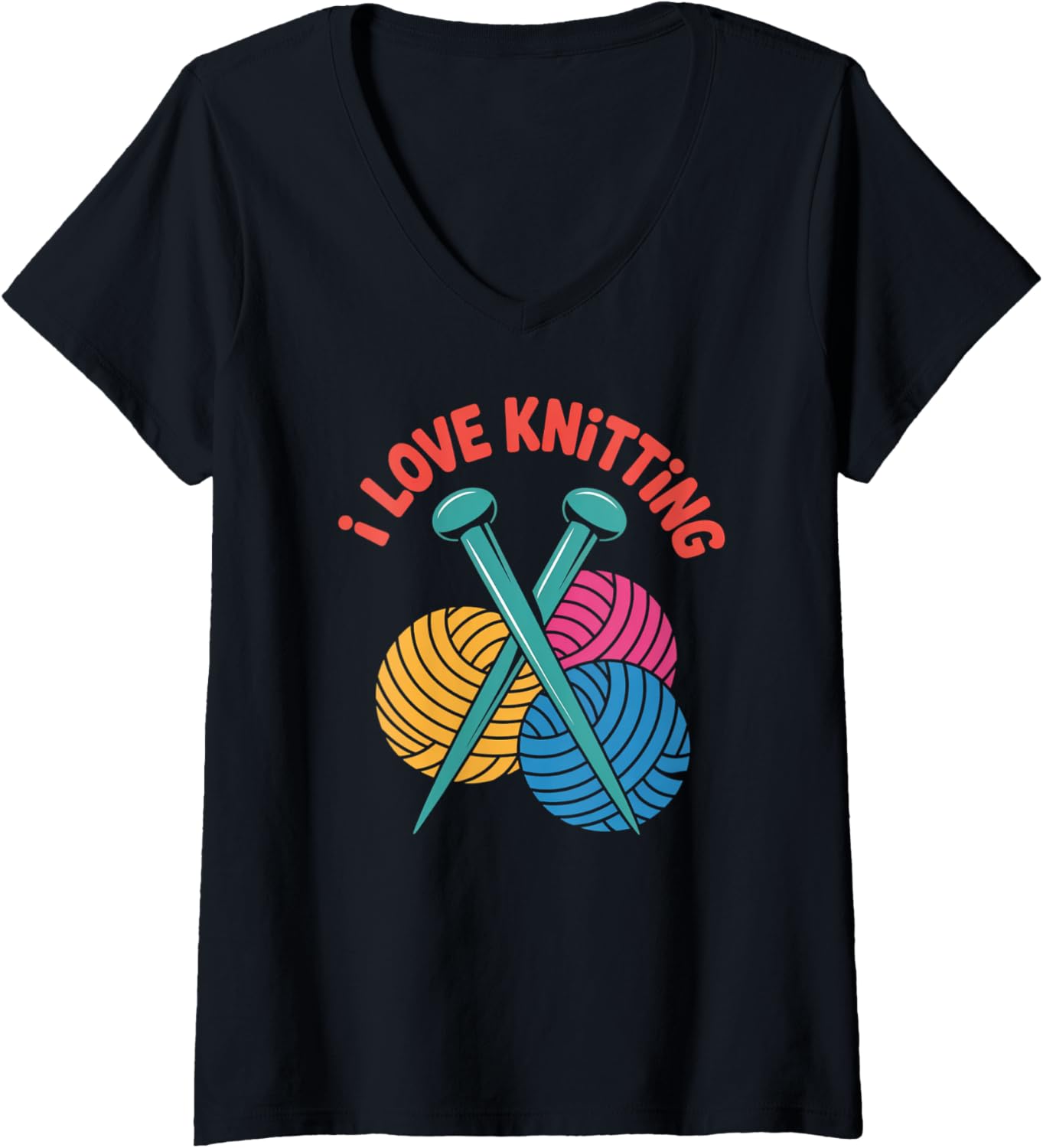 Womens I Love Knitting Yarn Needles Colors V-Neck Yarn Supply | Premium Quality | Perfect for Crafters