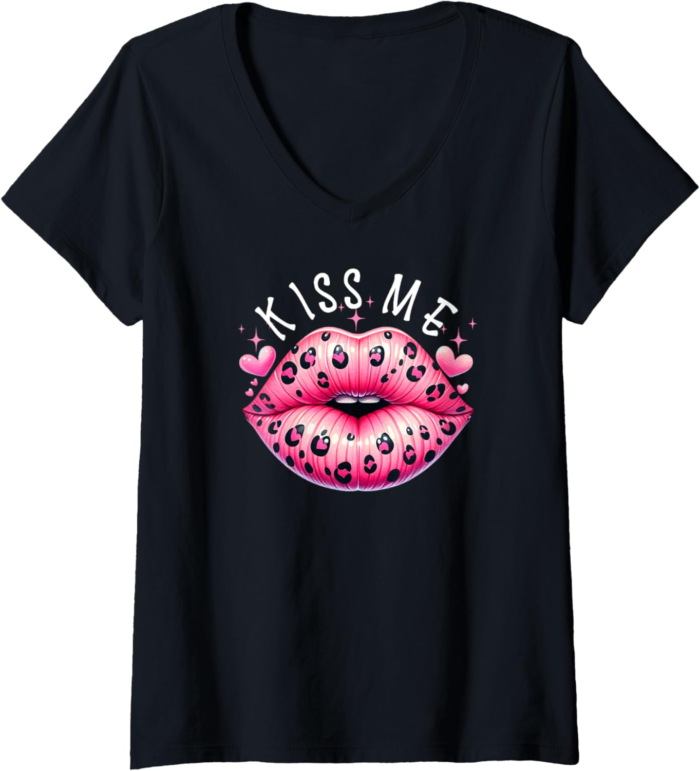 Womens Kiss Me Kissy Cheetah Leopard Print Pattern Lips Love Women V Neck Apparel Viral TikTok Find US Top Pick
