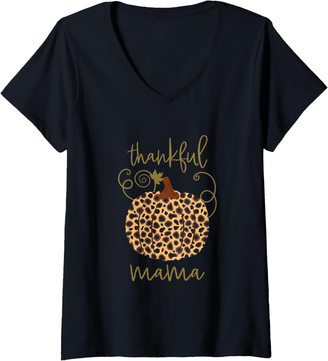 Womens Cute Thanksgiving Pumpkin Thankful Mama Animal Print V Neck Apparel Trending US Fan Favorite