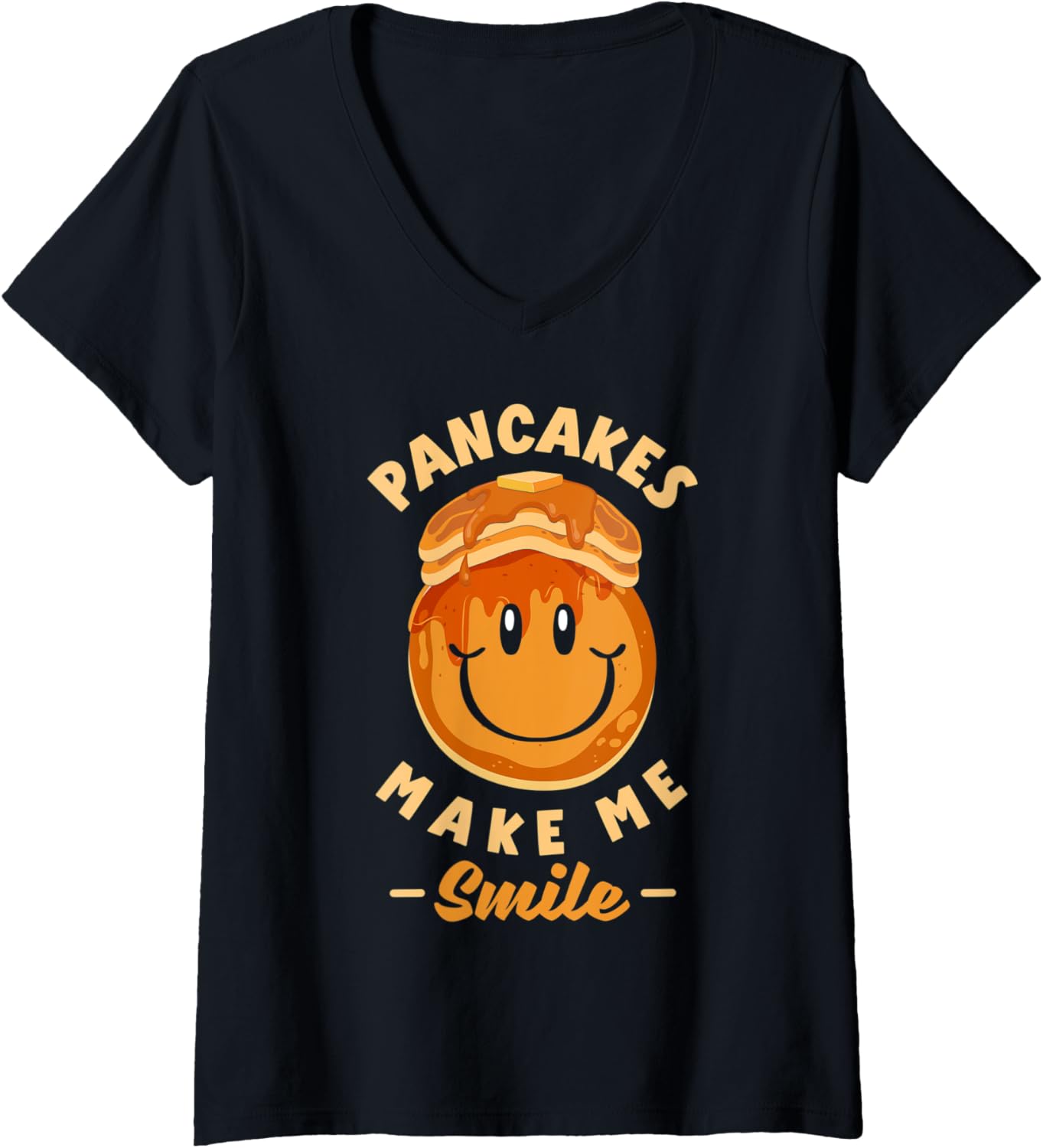 Womens Pancakes Make Me Smile Pankecake Maker Breakfast Pancake Day V-Neck Apparel | US Viral Style | Perfect Gift Idea