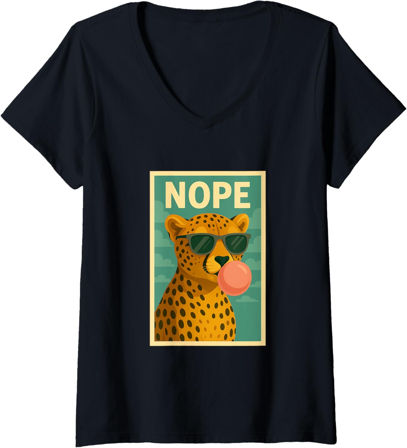 Womens Cheetah Nope Chewing Gum Bubble Print Pop Art V Neck Apparel Viral TikTok Find Everyday Wear
