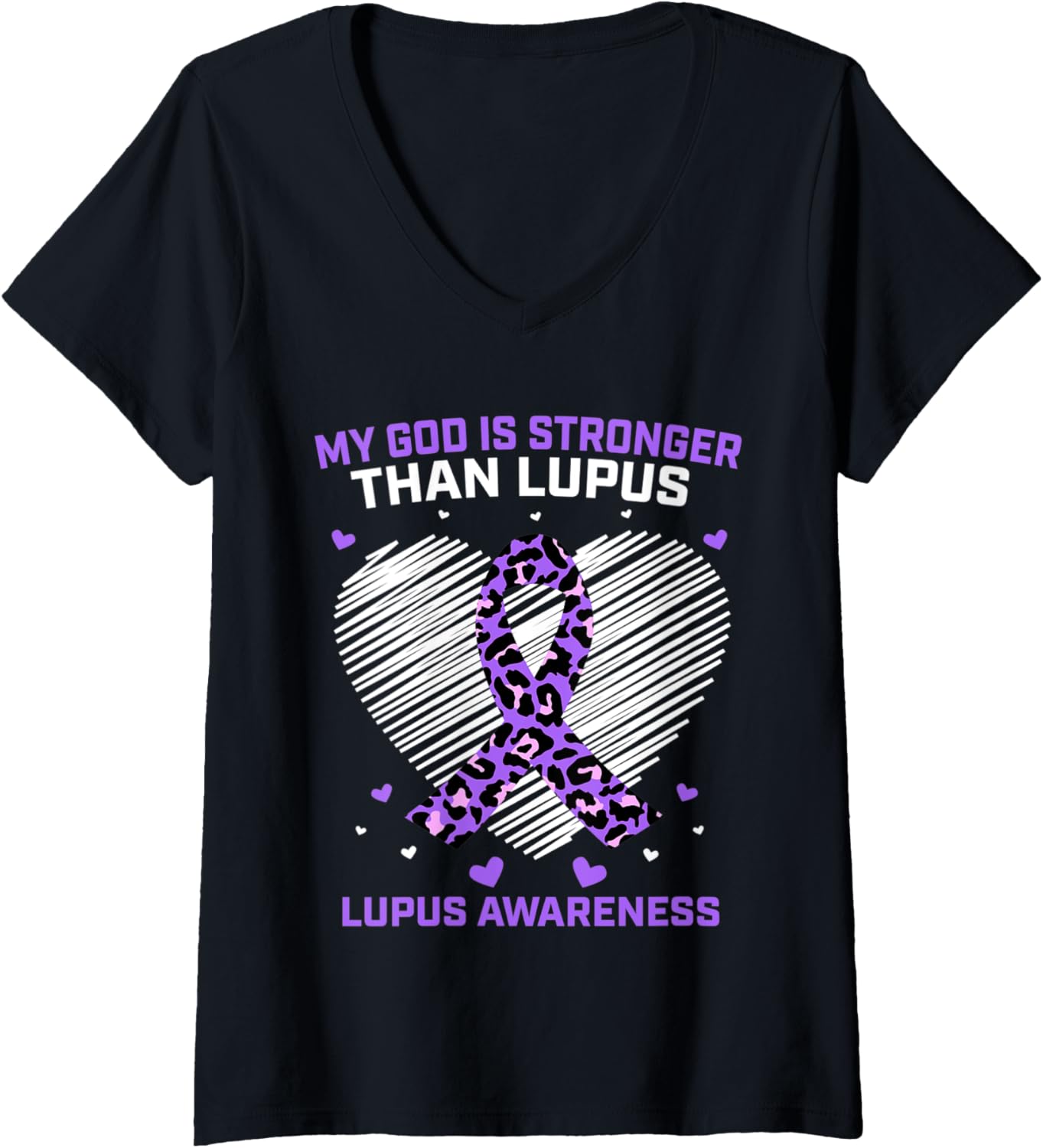 Womens My God Is Stronger Purple Cheetah Print Lupus Awareness V Neck Apparel High Search Demand Best Seller Look