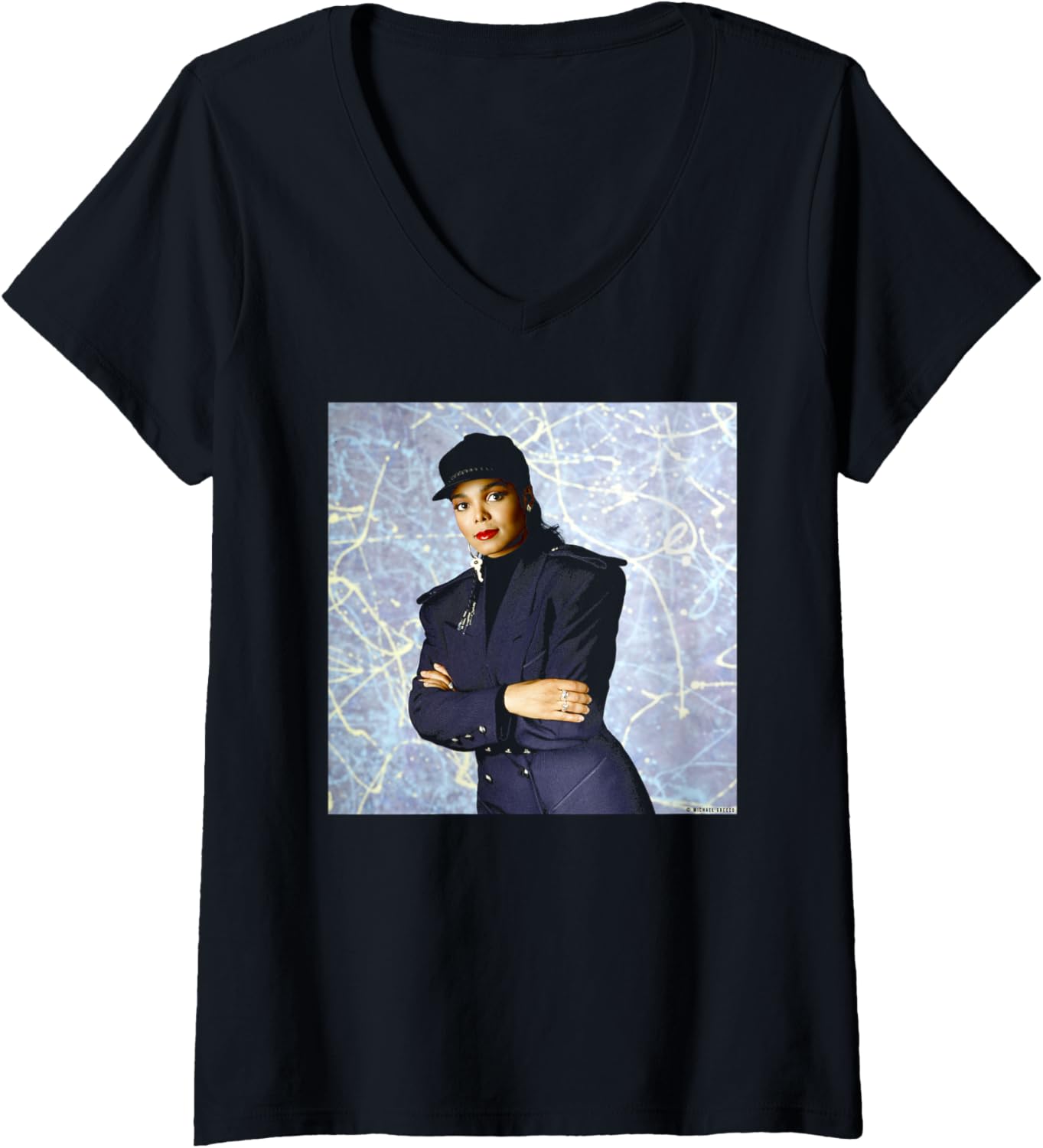 Womens Janet Jackson 1989 LA Portrait by Michael Grecco V-Neck Apparel | Trending 2025