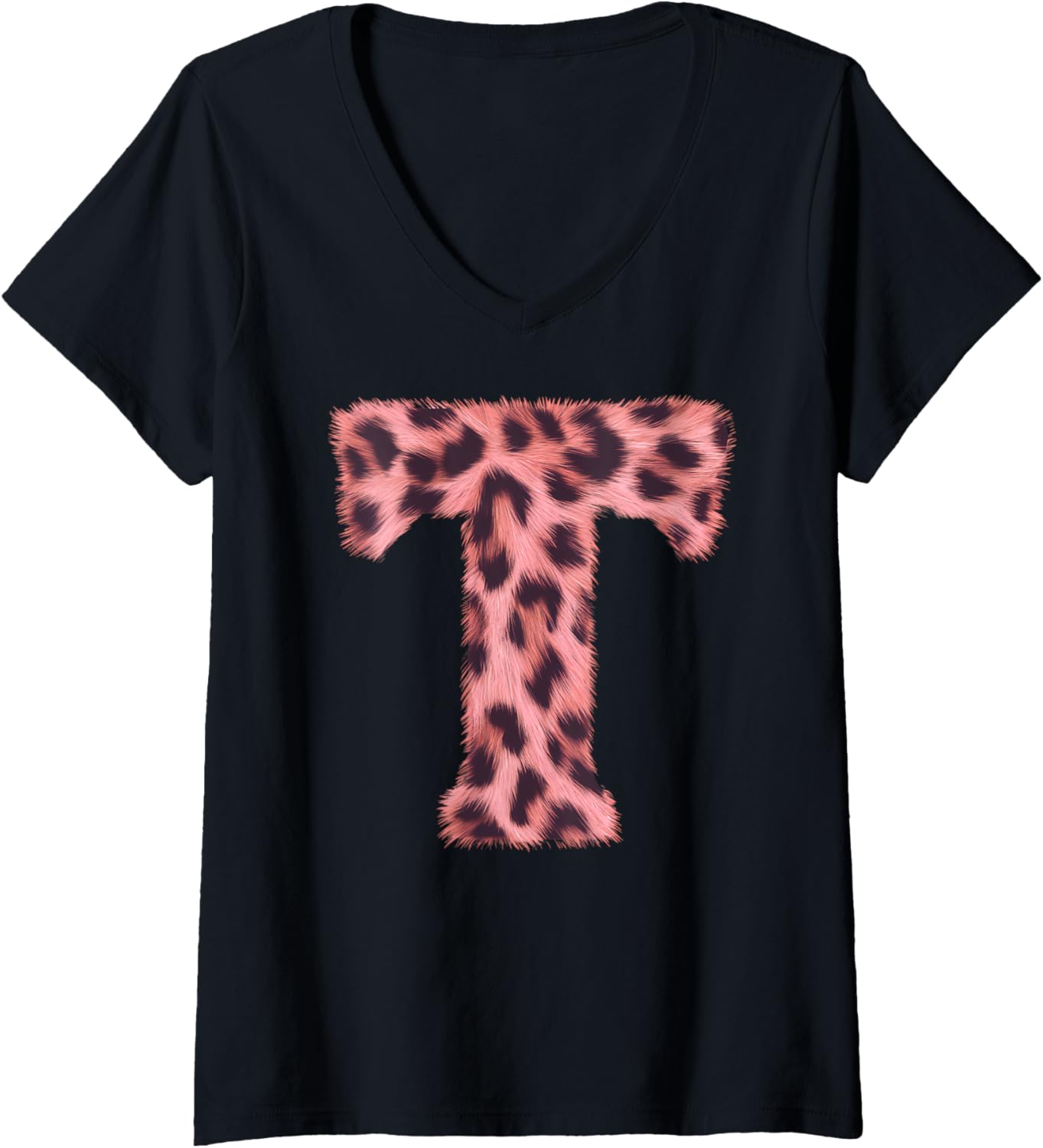 Womens Letter T Cheetah Leopard Print Pink Initial Zebra Matching V Neck Apparel Streetwear Style Fan Favorite