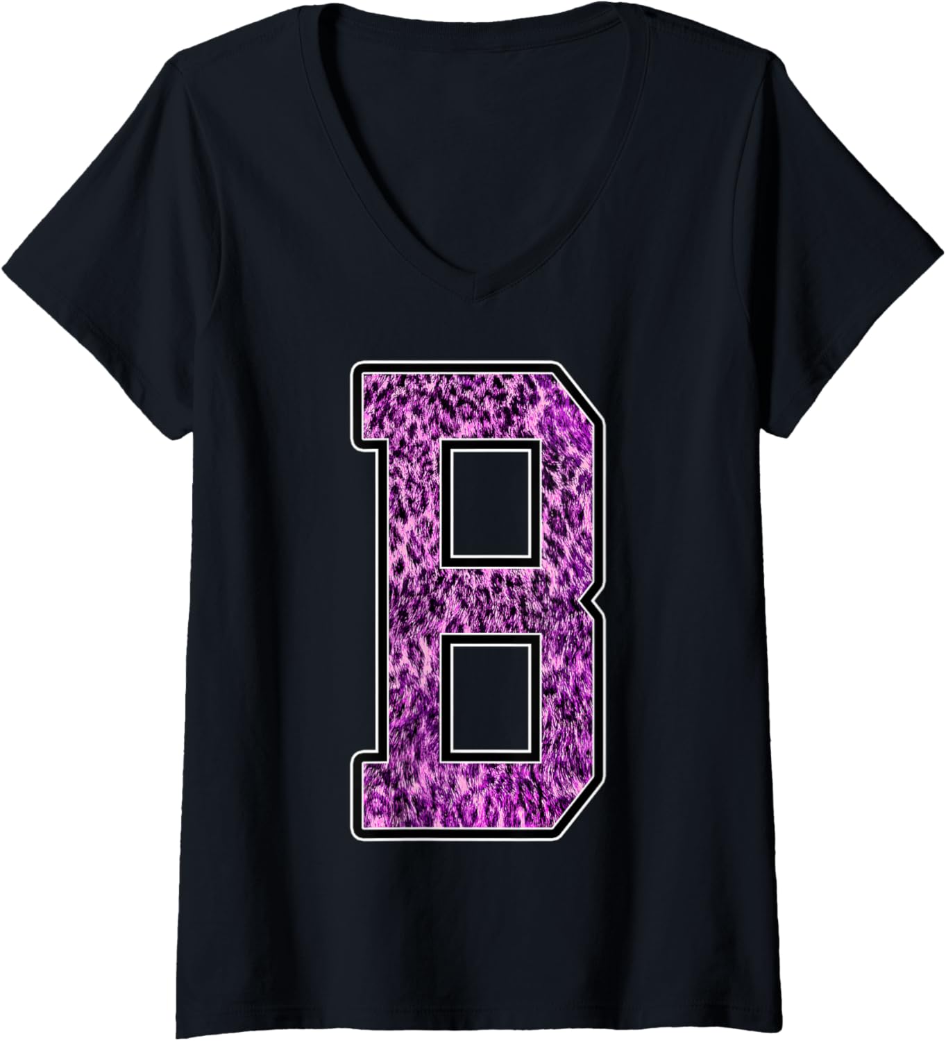 Womens Leopard Cheetah Print Capital Letter B Monogram Initial Pink V Neck Apparel Premium Print Fan Favorite