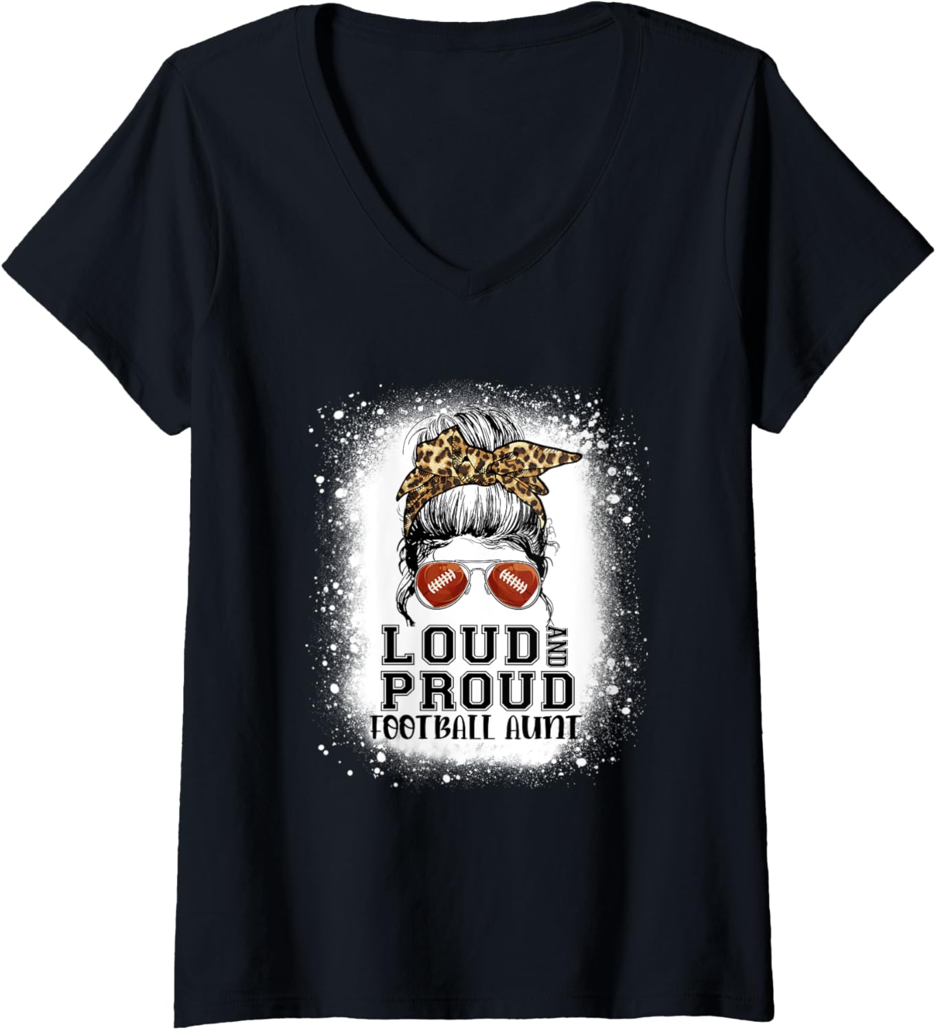 Womens Loud N Proud Football Aunt Leopard Print Cheetah Pattern V Neck Apparel Viral TikTok Find Fan Favorite