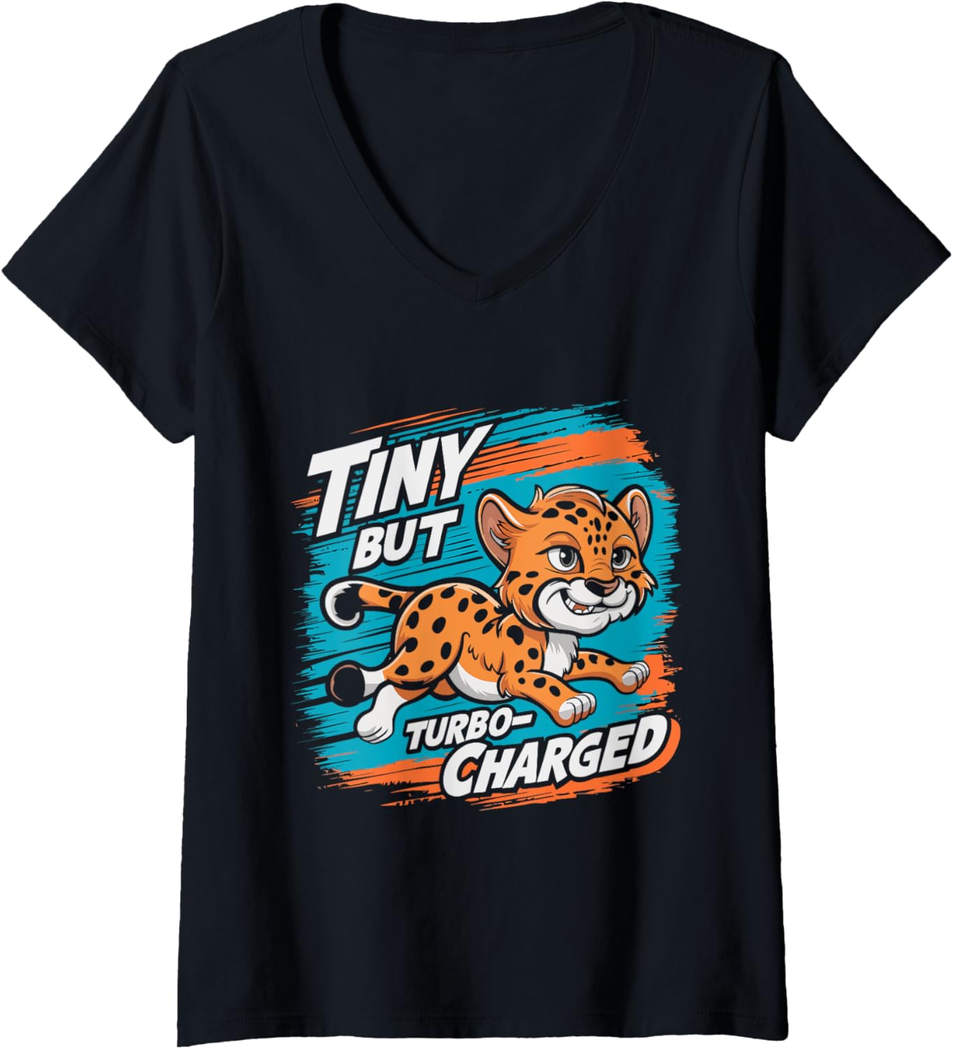 Womens Cheetah Kids Tiny But Turbo Charged V Neck Apparel Streetwear Style Gift Ready