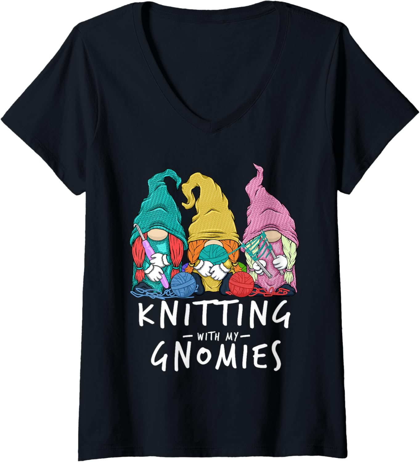 Womens Knitting With My Gnomies Yarn Gnomes Knitting V-Neck Yarn Supply | Viral US Pick | High CTR Title
