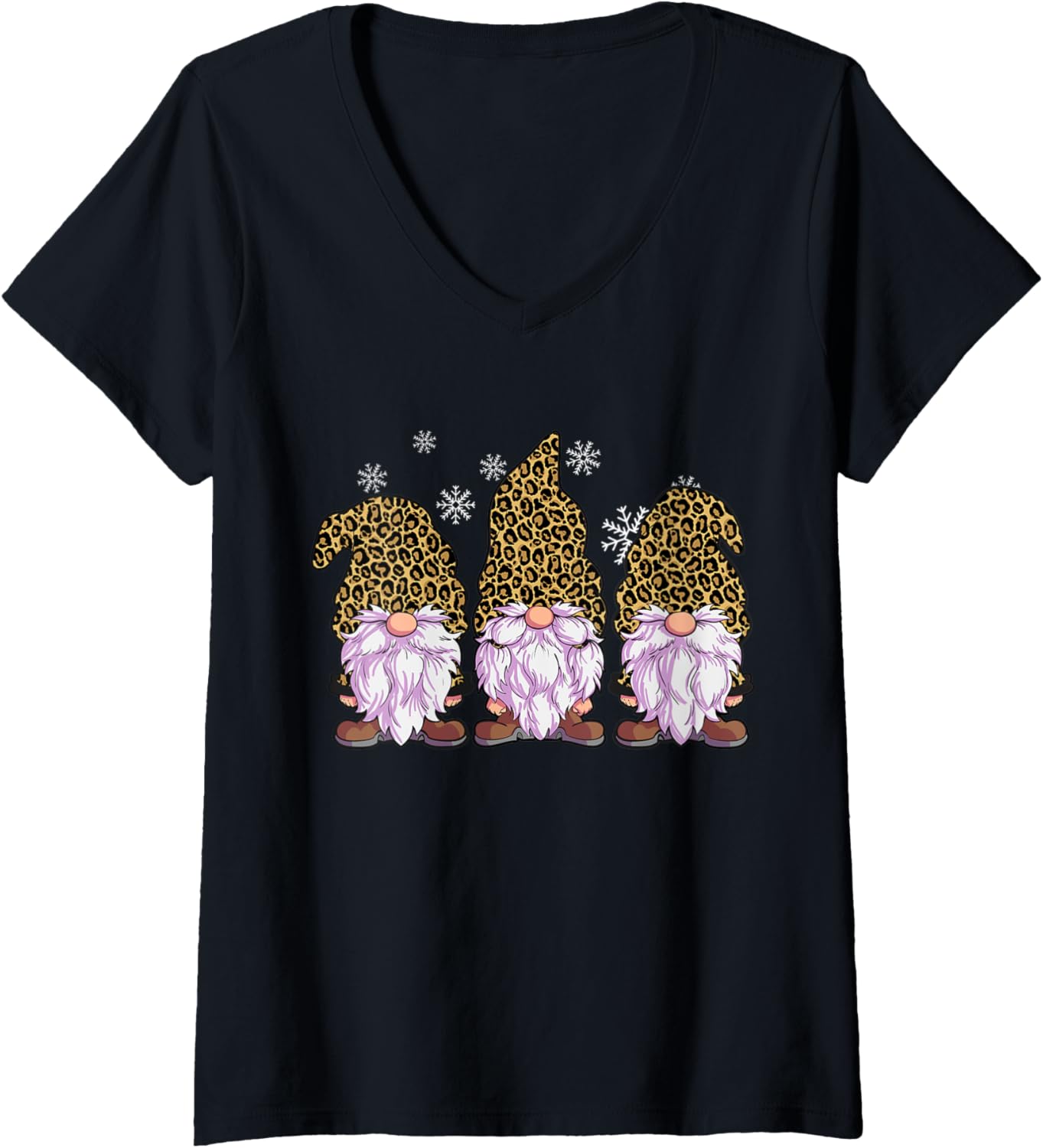 Womens Three Gnomes Shirt Men Women Leopard Print Christmas Cheetah V Neck T Shirt Trending US Everyday Wear