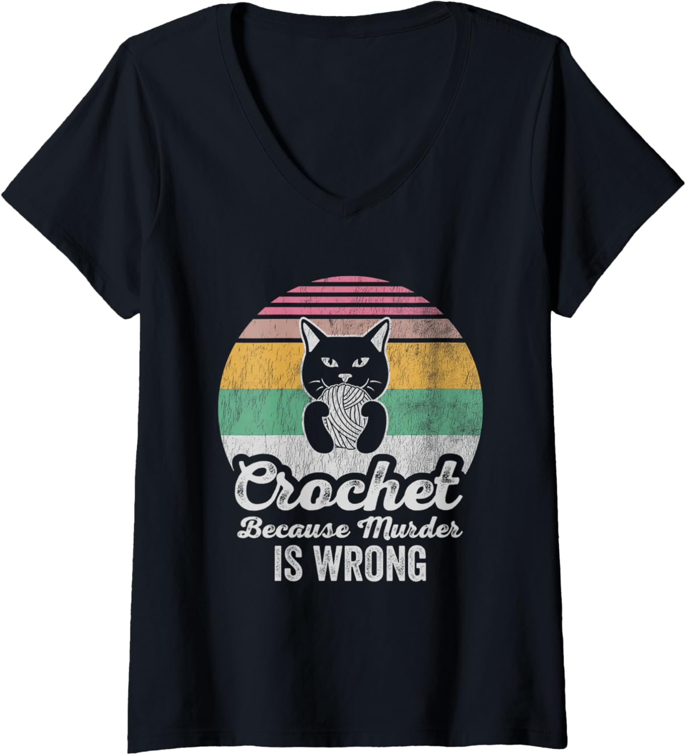 Womens Crochet Because Murder Is Wrong Cat Yarn V-Neck Yarn Supply | Premium Quality | Best Seller Choice