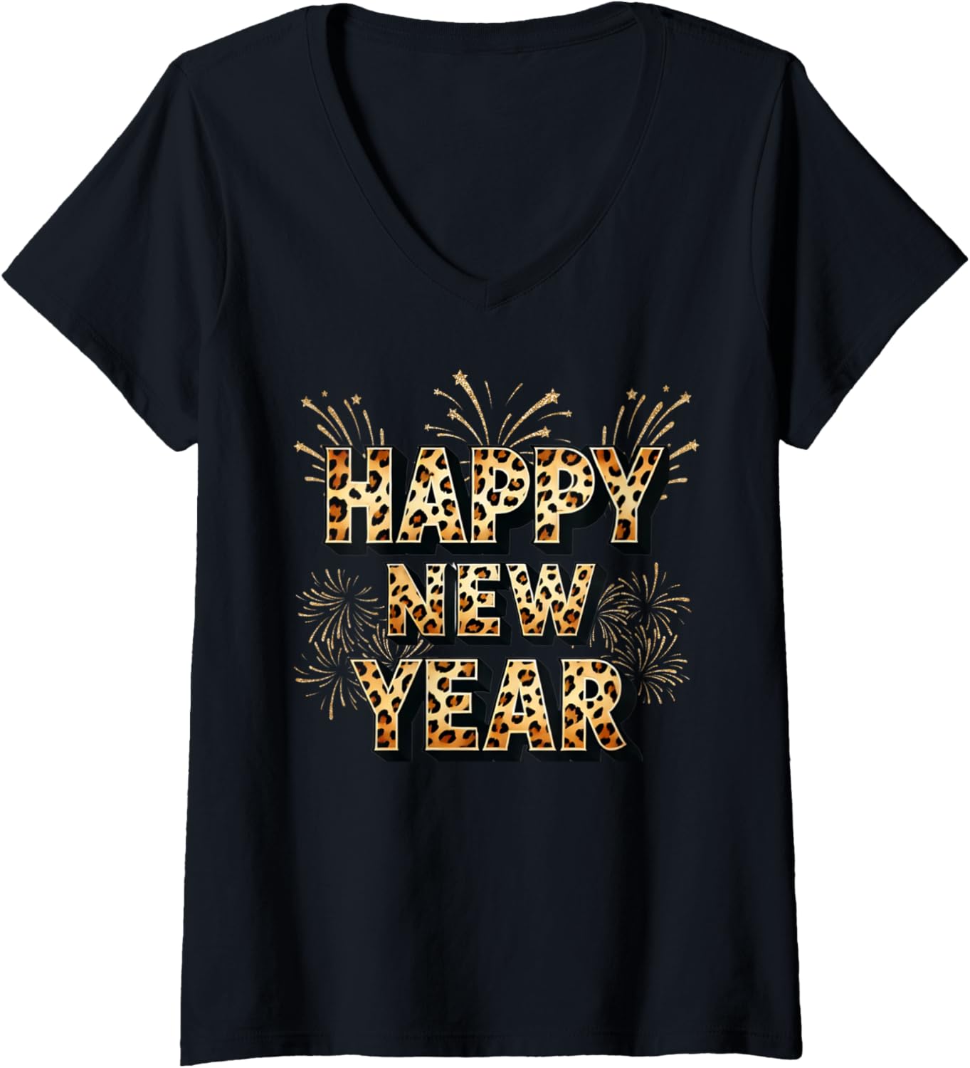 Womens Happy New Year 2025 Cheetah Print Animal Clothes Women Gifts V Neck Apparel Streetwear Style Fan Favorite
