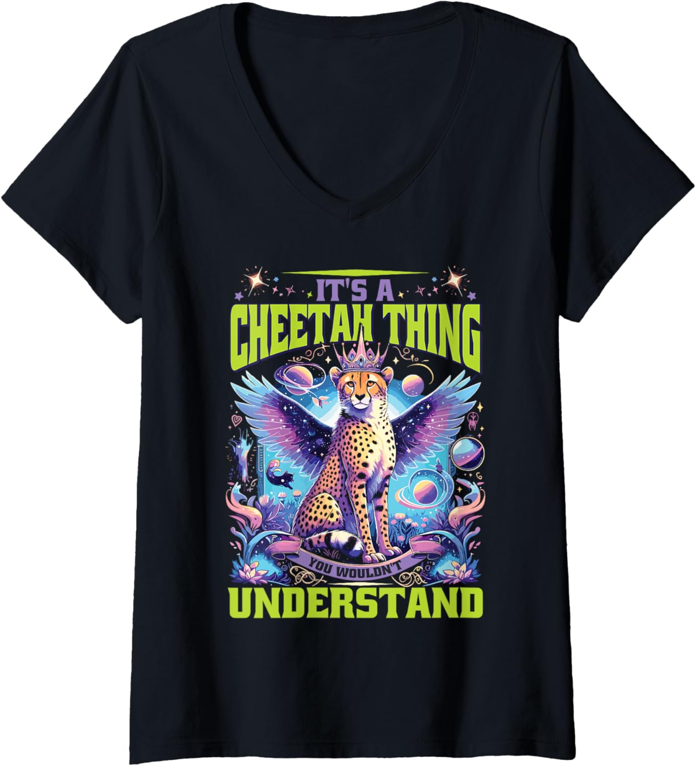 Womens Cheetah Lover Safari Leopard Cheetah V Neck Apparel Trending US Everyday Wear