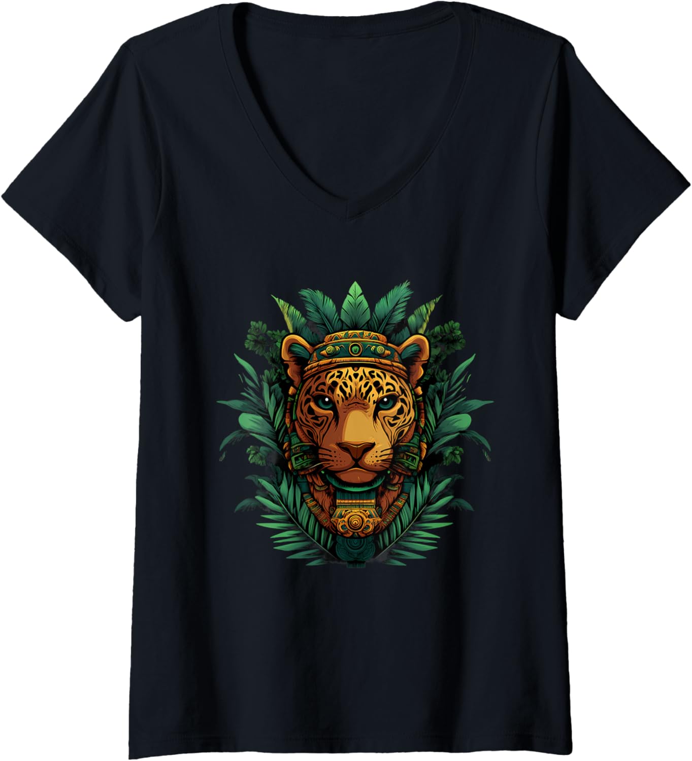 Womens Aztec Cheetah Mexican Mythology Native Mexican Pride Mayan V Neck Apparel Streetwear Style Best Seller Look