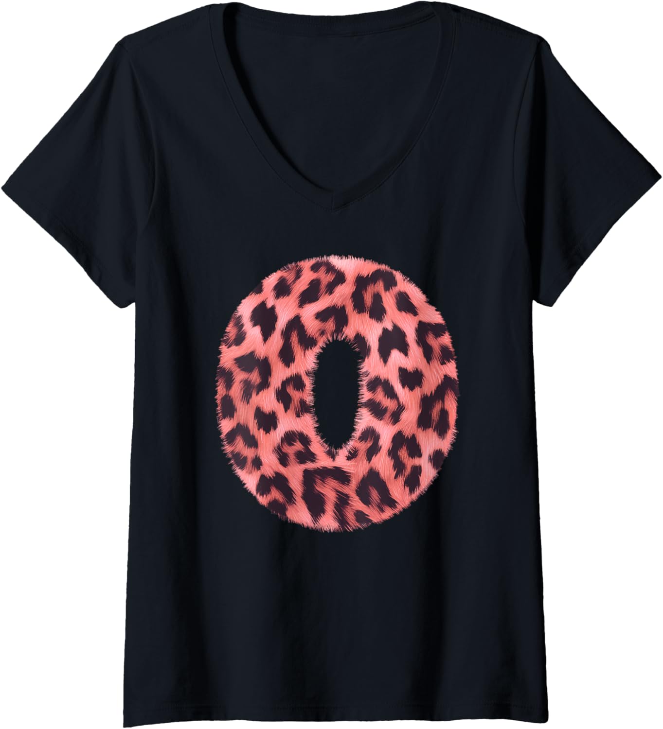 Womens Letter O Cheetah Leopard Print Pink Initial Zebra Matching V Neck Apparel Comfort Fit Everyday Wear