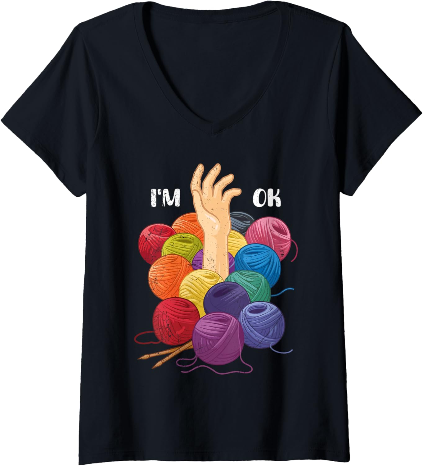 Womens Yarn Collection I'M OKAY Funny Yarn Hoarder V-Neck Yarn Supply | High Search Volume | Best Seller Choice