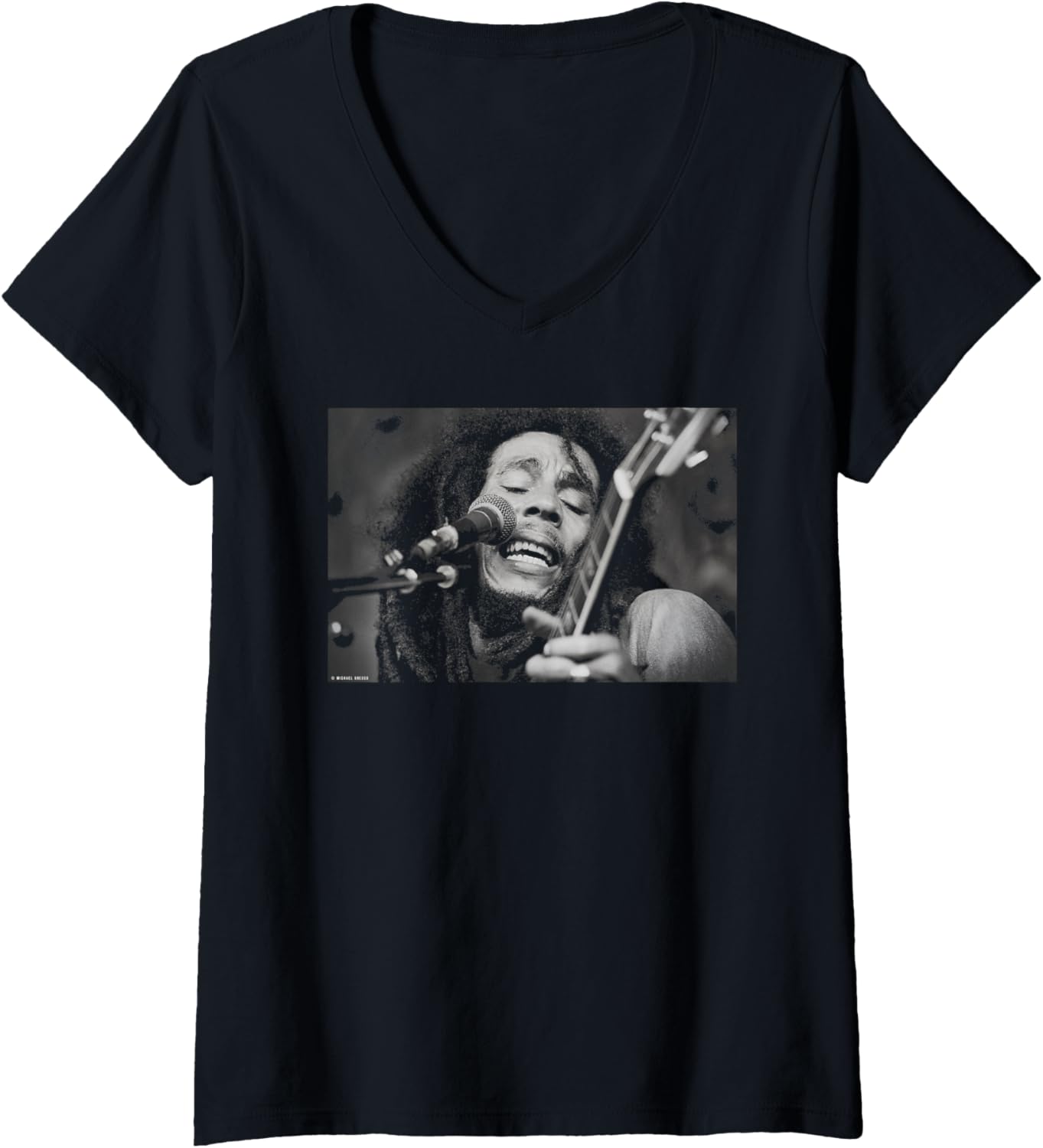 Womens Bob Marley Live Berkshire Music Glen by Michael Grecco V-Neck Apparel | Viral Streetwear Style