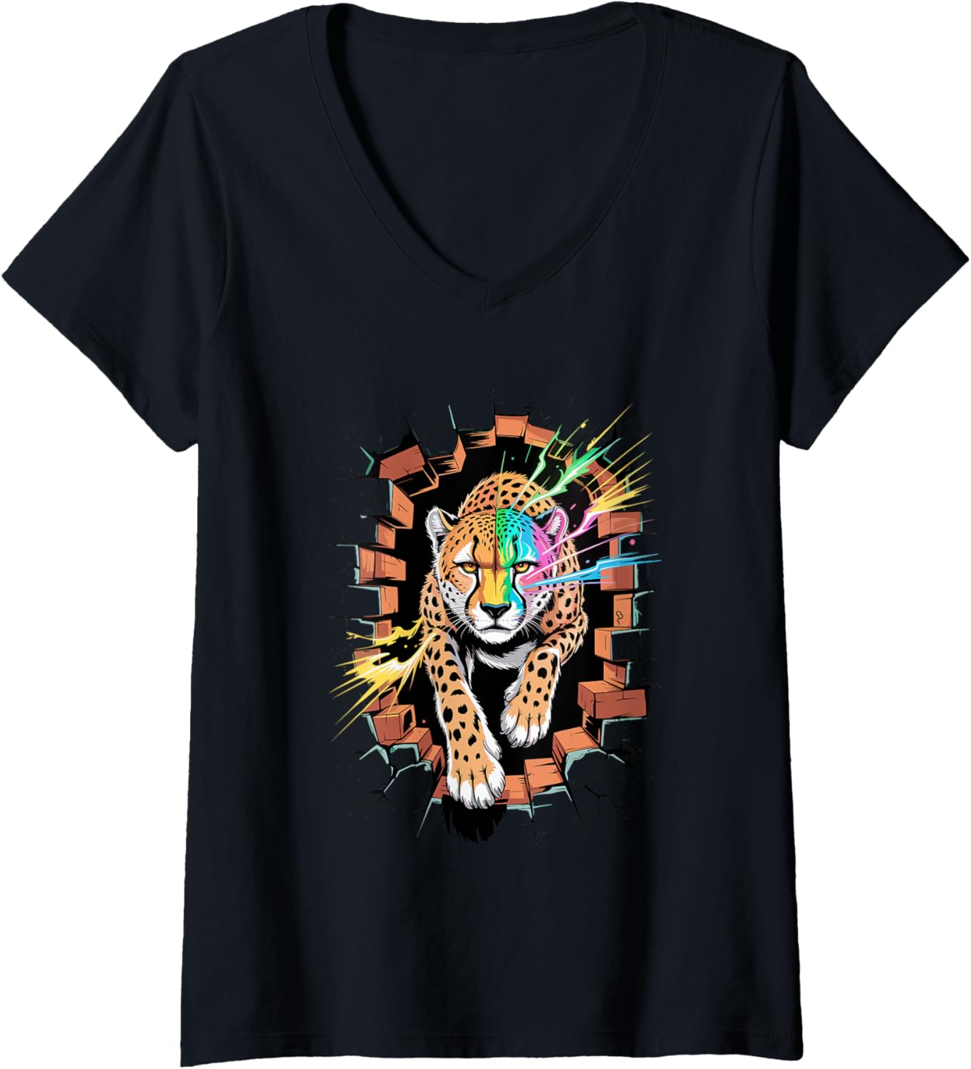 Womens Graffiti Wall Art Cheetah Cheetahs V Neck Apparel High Search Demand US Top Pick