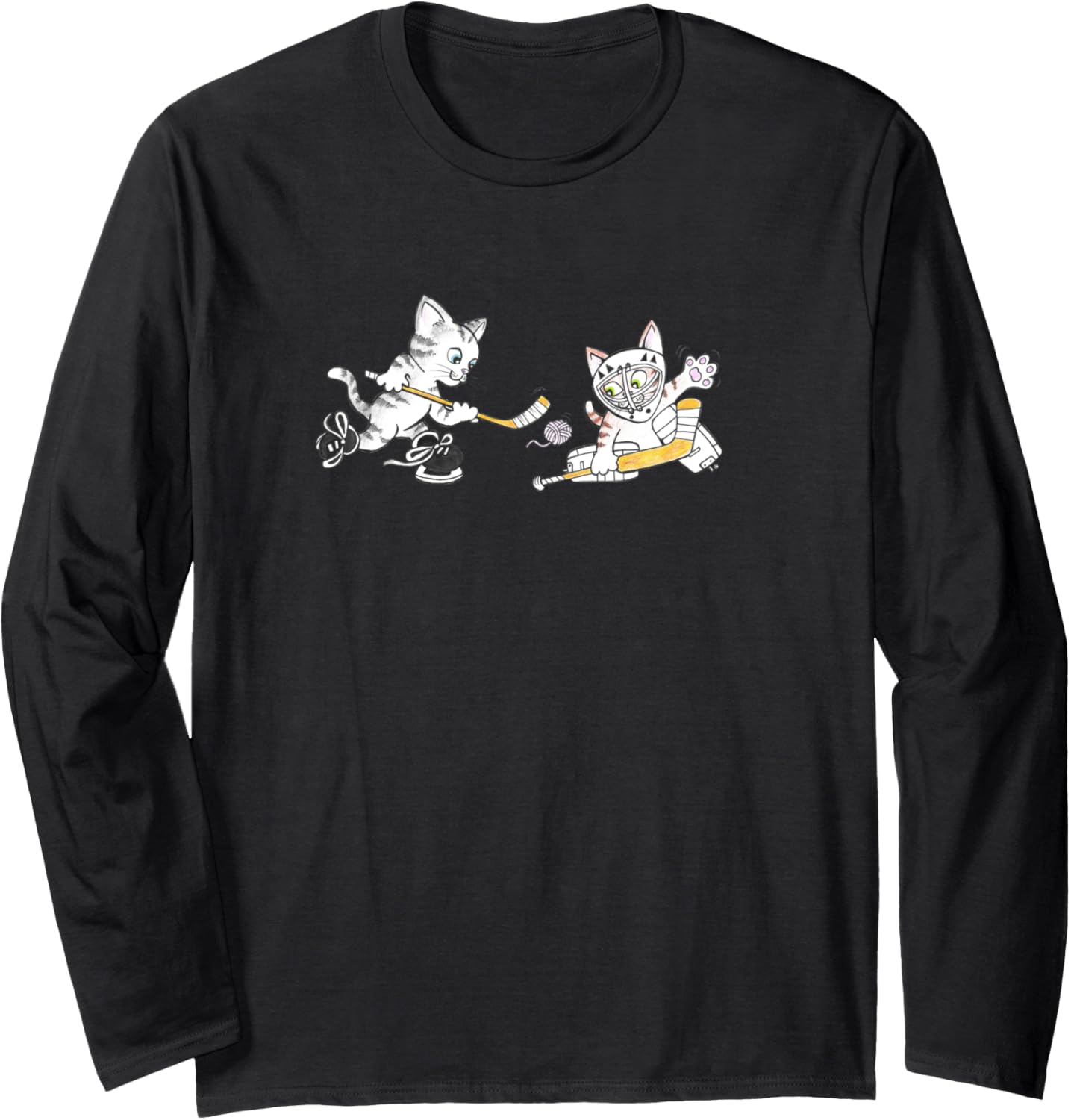 Goalie Kitty Cat Kittens Playing Hockey with Ball of Yarn Long Sleeve Yarn Supply | Viral US Pick | Best Seller Choice