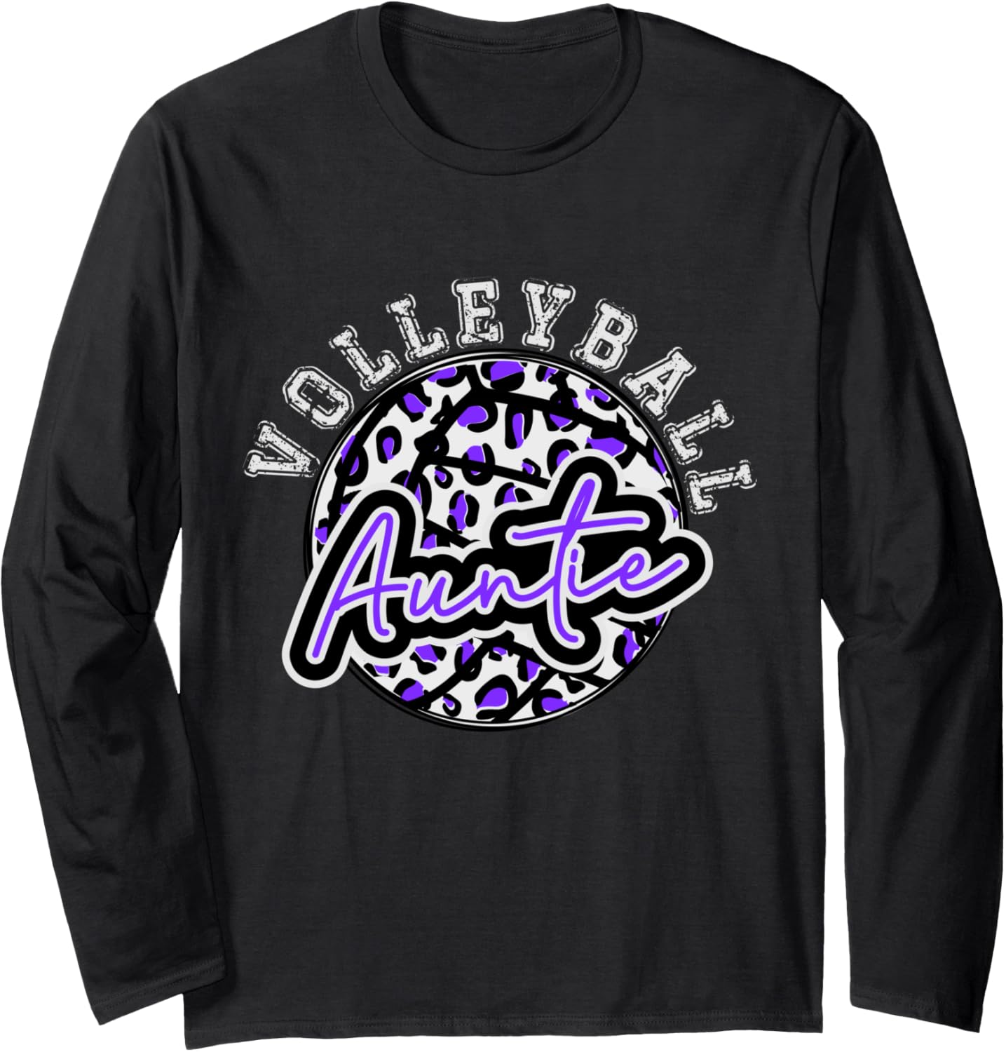 Leopard Cheetah Volleyball Purple Auntie Shirt Womens Trendy Long Sleeve Long Sleeve T Shirt Trending US Everyday Wear