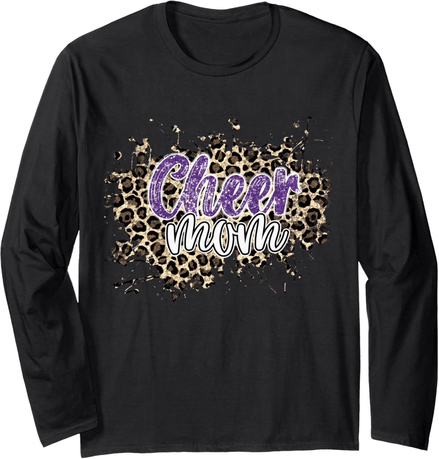 Womens Cheer Mom Leopard Cheetah Print Purple Cheer Long Sleeve Long Sleeve T Shirt Premium Print US Top Pick