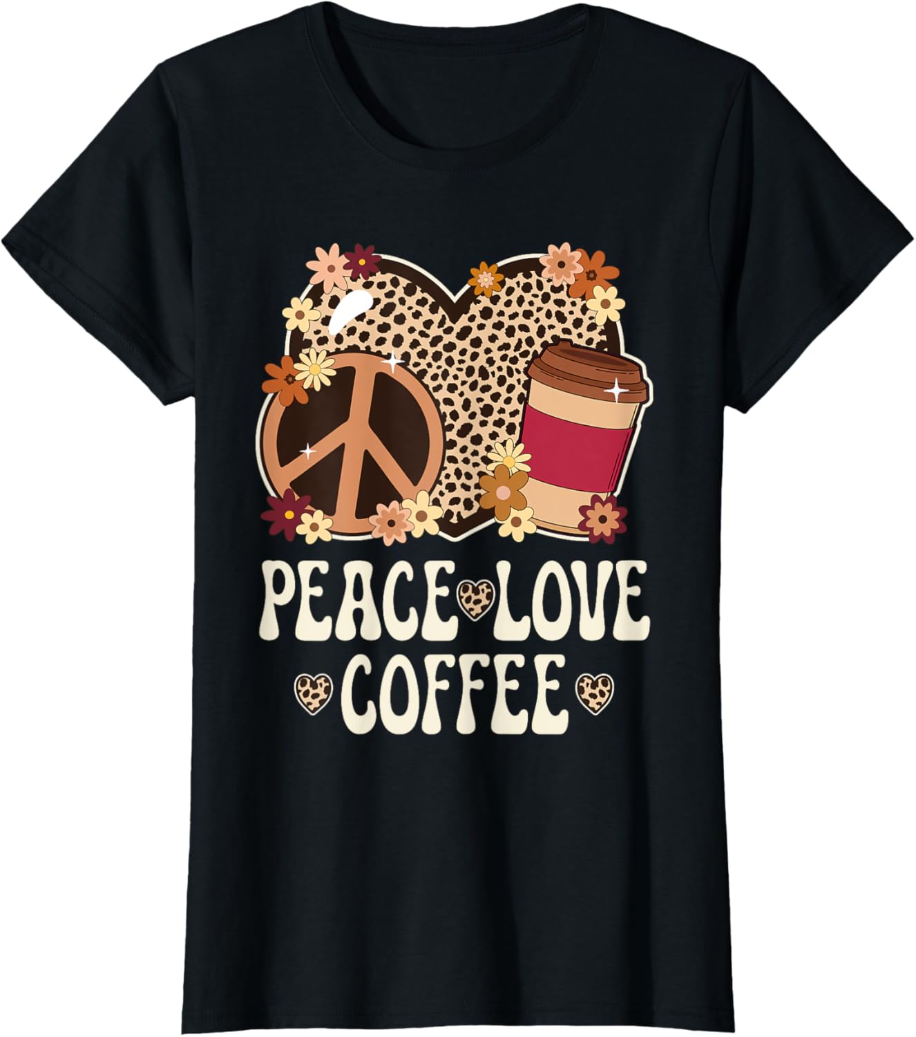 Peace Love Coffee Lover Cheetah Print Women Girl Cute Coffee Apparel Trending US Everyday Wear