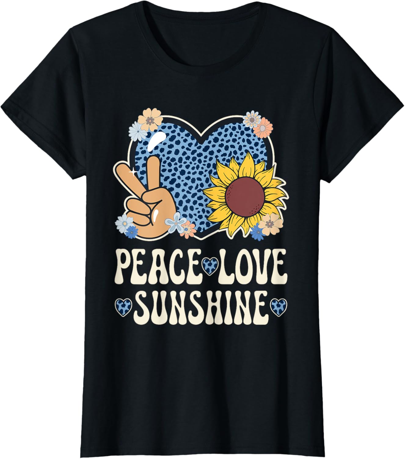 Peace Love Sunshine Cheetah Print Sunflower Women Hippie Apparel High Search Demand Everyday Wear