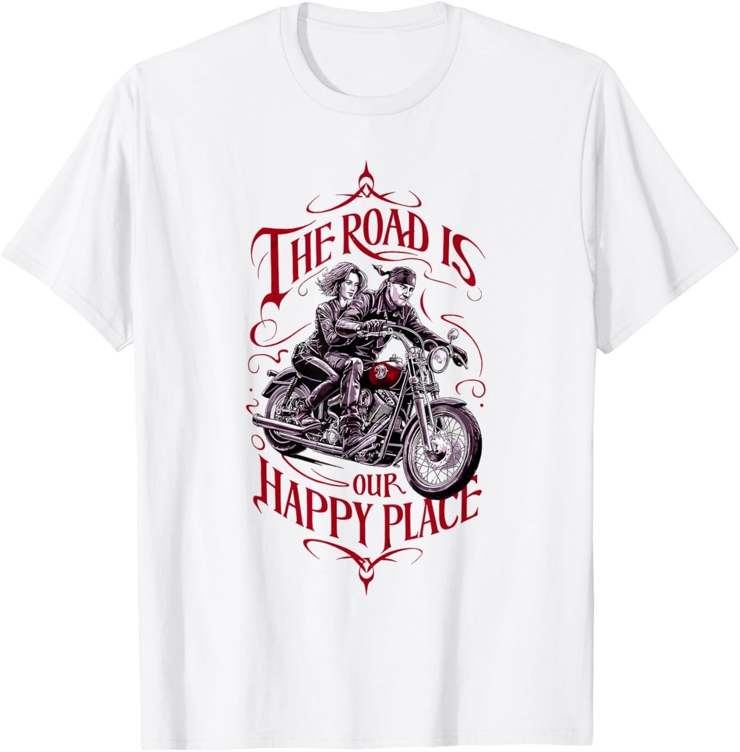 For Bikers THE ROAD IS OUR HAPPY PLACE Biker Wife Apparel | High Search Volume | Aesthetic Casual Look