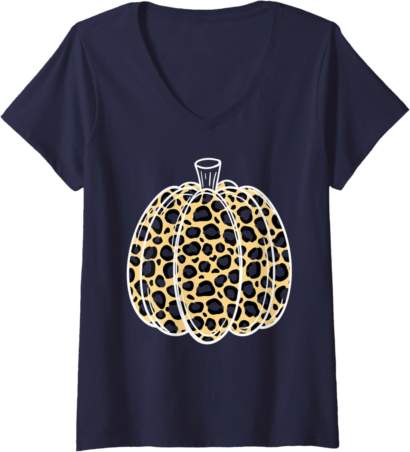 Womens Cute Pumpkin Cheetah Print Fall Vibes Autumn Lover Women V Neck Apparel Viral TikTok Find Everyday Wear