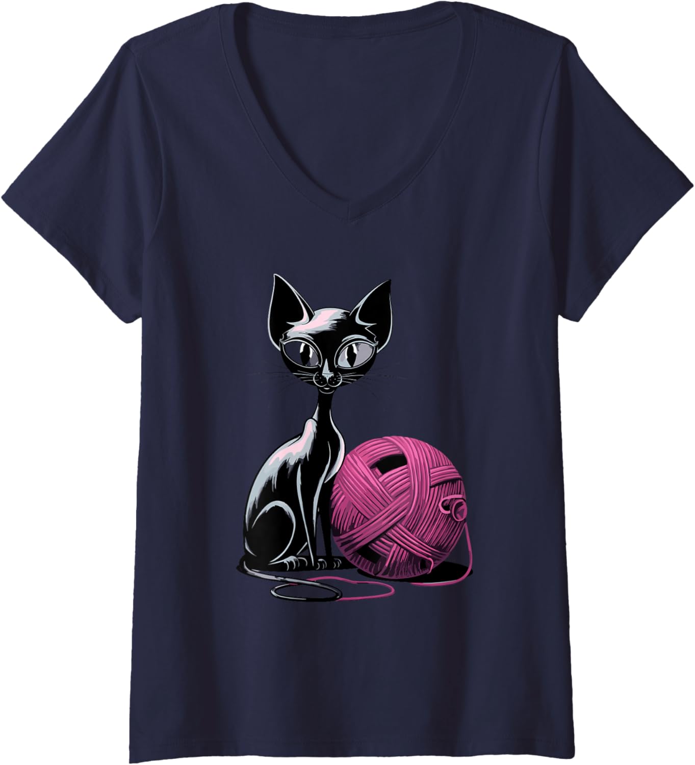 Womens Cat And Wool Yarn Delightful Companionship V-Neck Yarn Supply | Top Rated | Perfect for Crafters