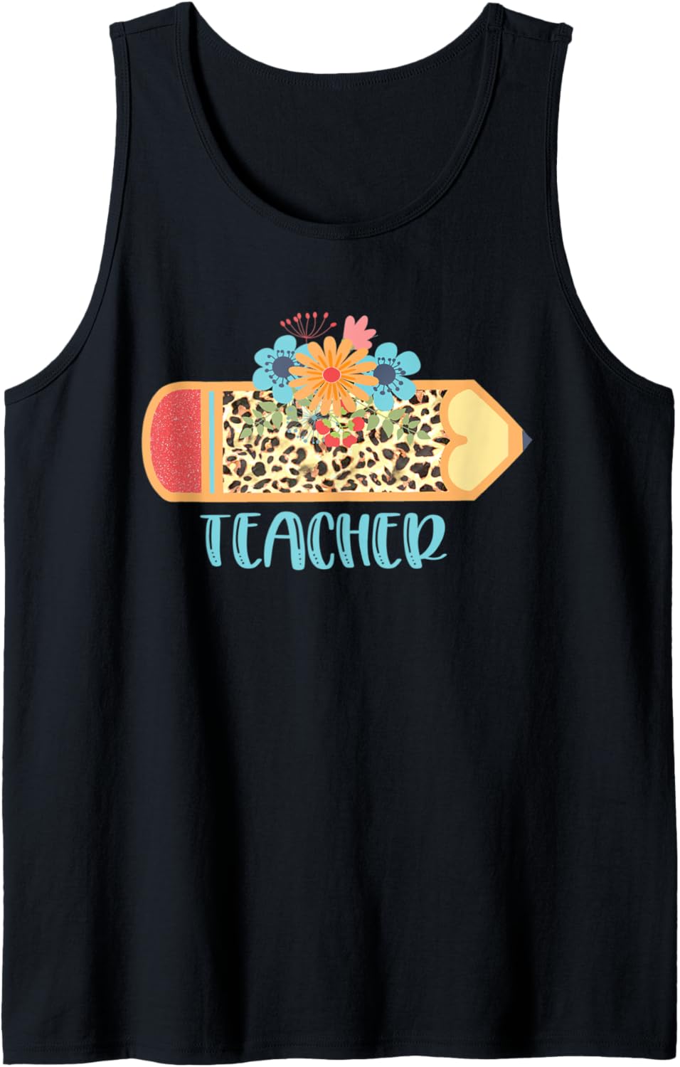 TEACHER Cute Pencil Leopard Cheetah Print Teach Love Inspire Tank Top Tank Top Streetwear Style US Top Pick