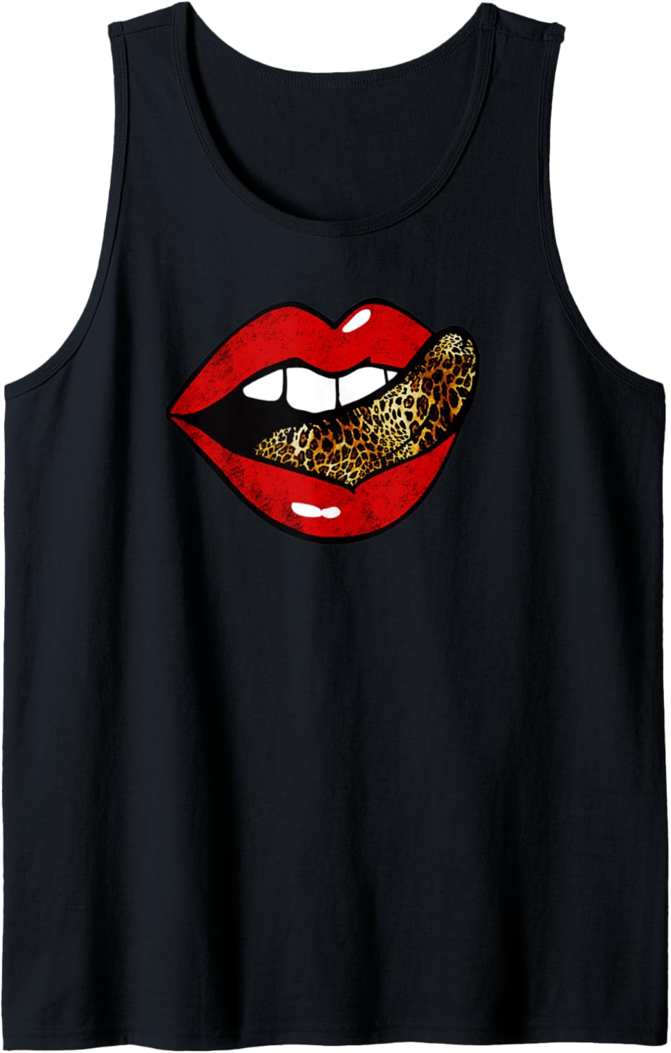 Red Lips Leopard Tongue Cheetah Print Trendy Distressed Fun Tank Top Tank Top High Search Demand Fan Favorite