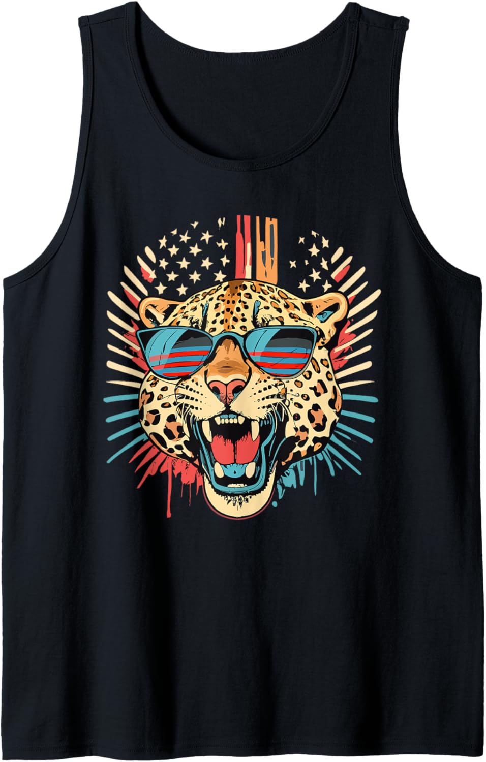 Vintage Cheetah Costume Leopard with Sunglasses USA Flag Tank Top Tank Top High Search Demand Gift Ready