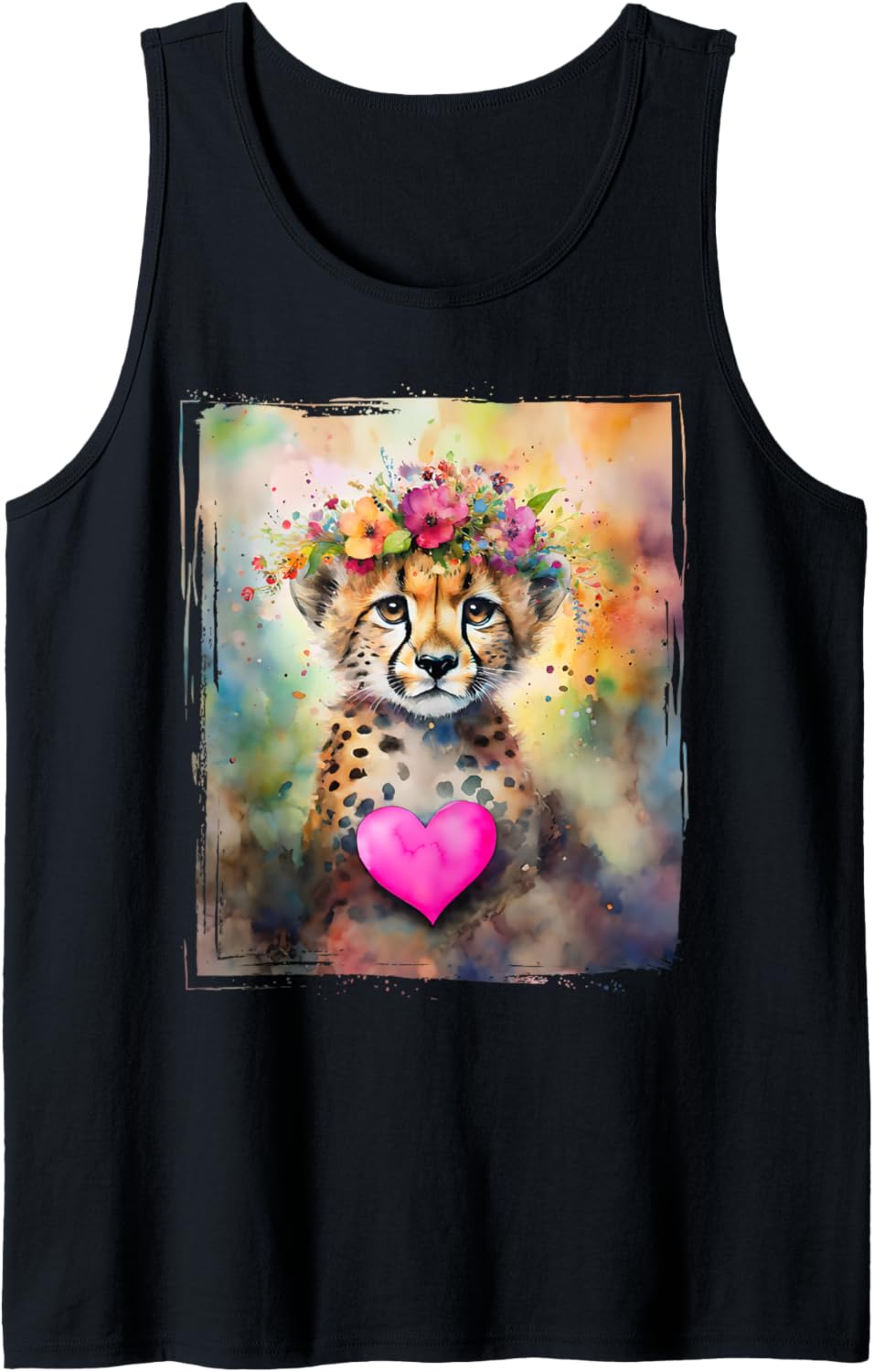 Cute Watercolor Splash Baby Cheetah Leopard Portrait Tank Top Tank Top Streetwear Style US Top Pick