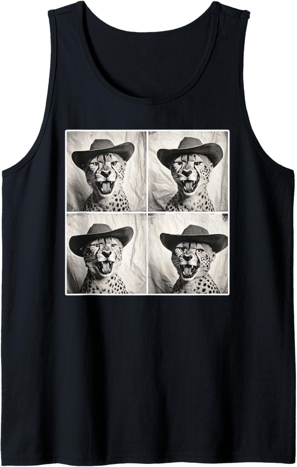 Cheetah in Cowboy Hat Retro Photobooth Selfie Funny Zoo Tank Top Tank Top Viral TikTok Find Gift Ready