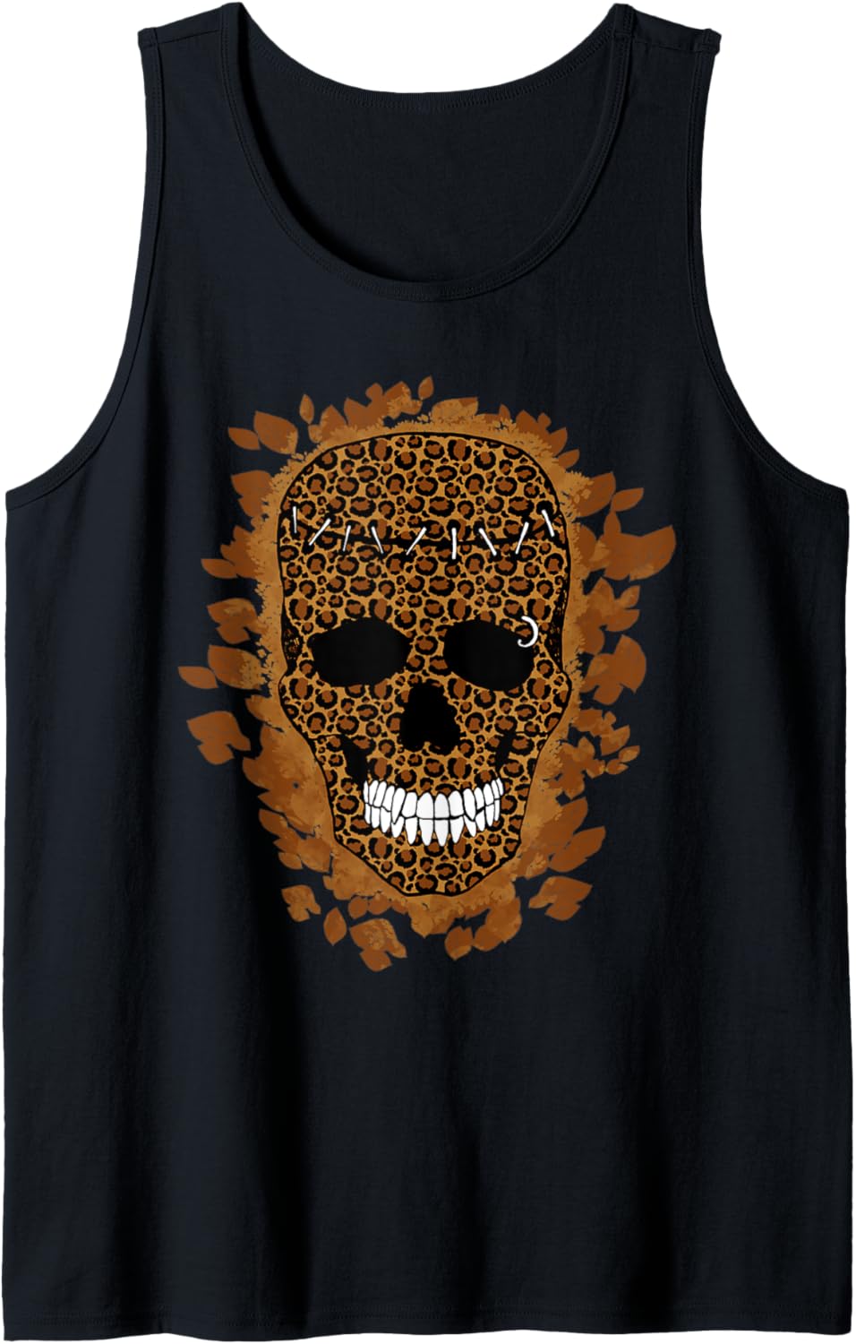 Smiling Leopard Print Skull Tee Fall Autumn Leaf Fashion Tank Top Tank Top Viral TikTok Find US Top Pick